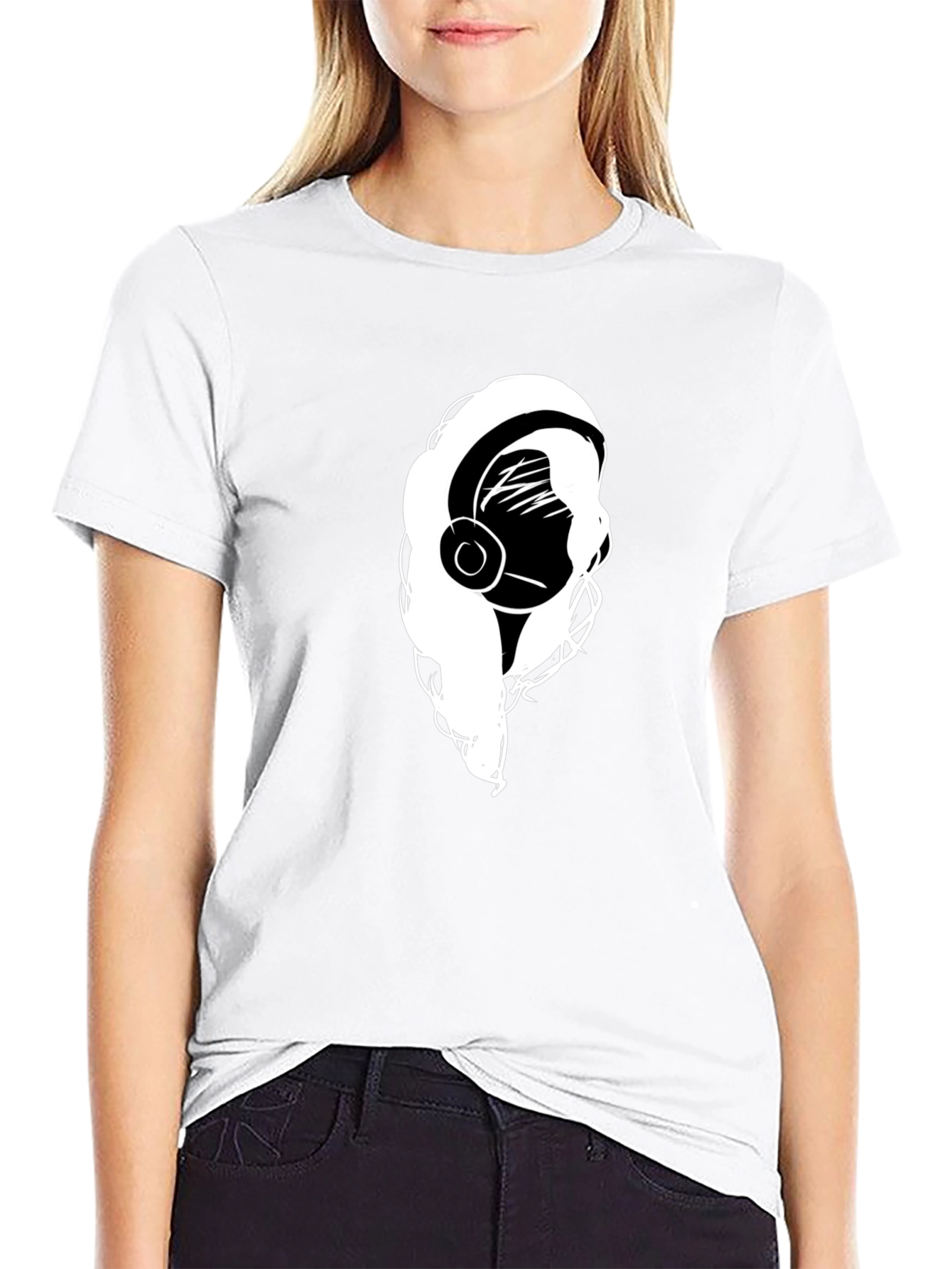 Headphone Girl Black T-Shirt - Music Lover Tee