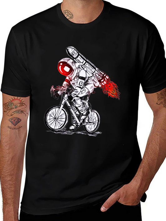 Astronaut Rocket Bike T-Shirt - Black Graphic Tee
