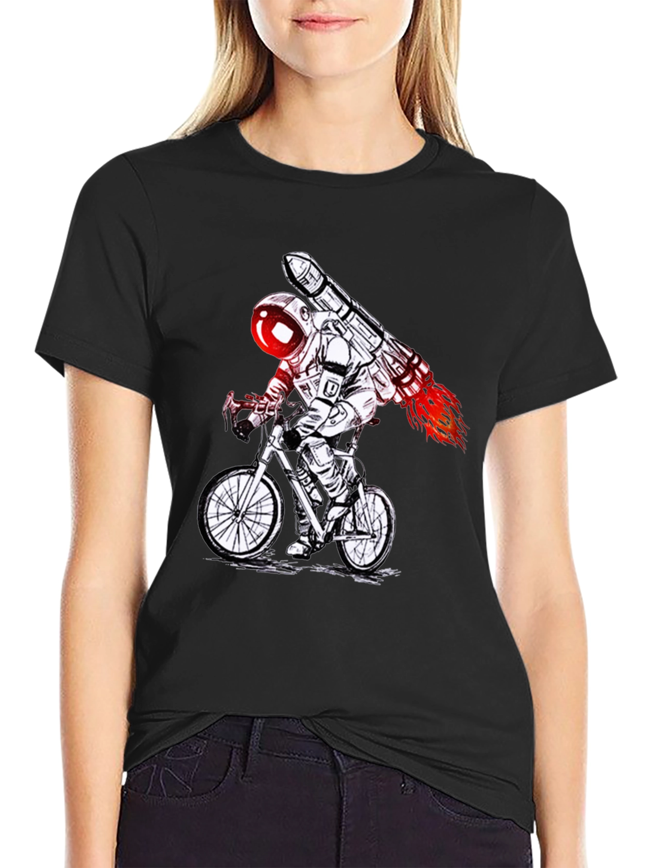 Astronaut Rocket Bike T-Shirt - Black Graphic Tee