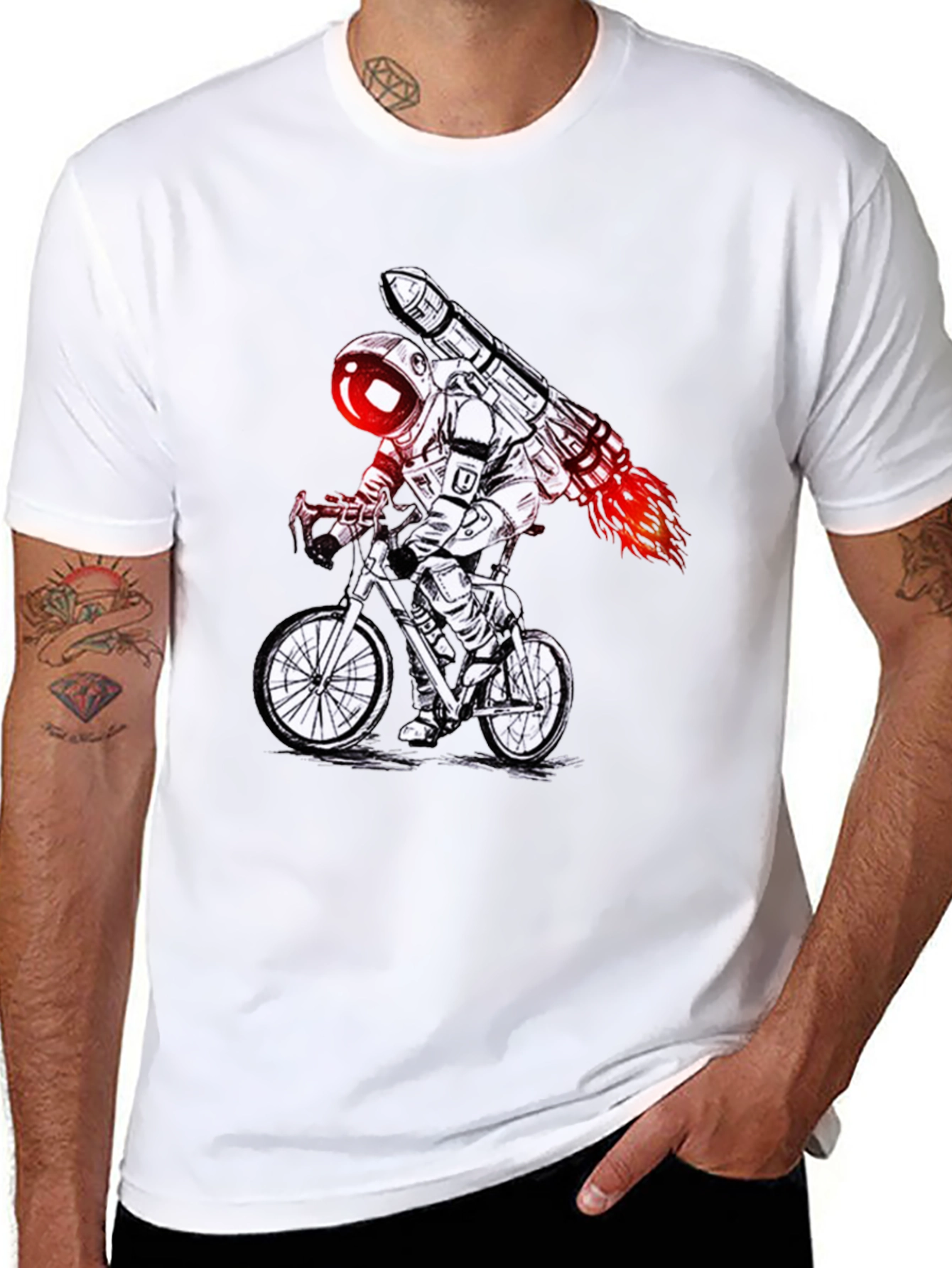 Astronaut Rocket Bike T-Shirt - Black Graphic Tee