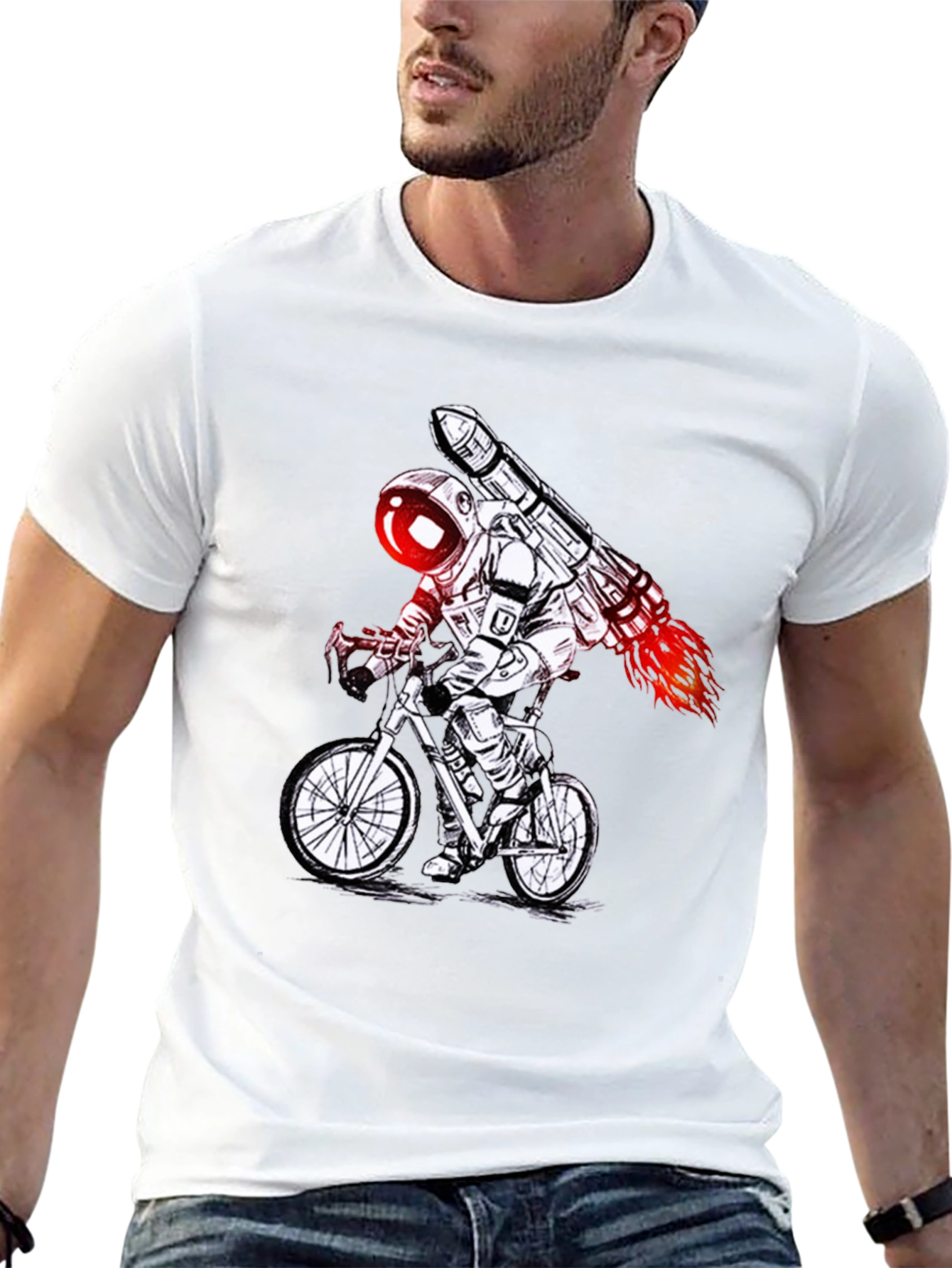 Astronaut Rocket Bike T-Shirt - Black Graphic Tee