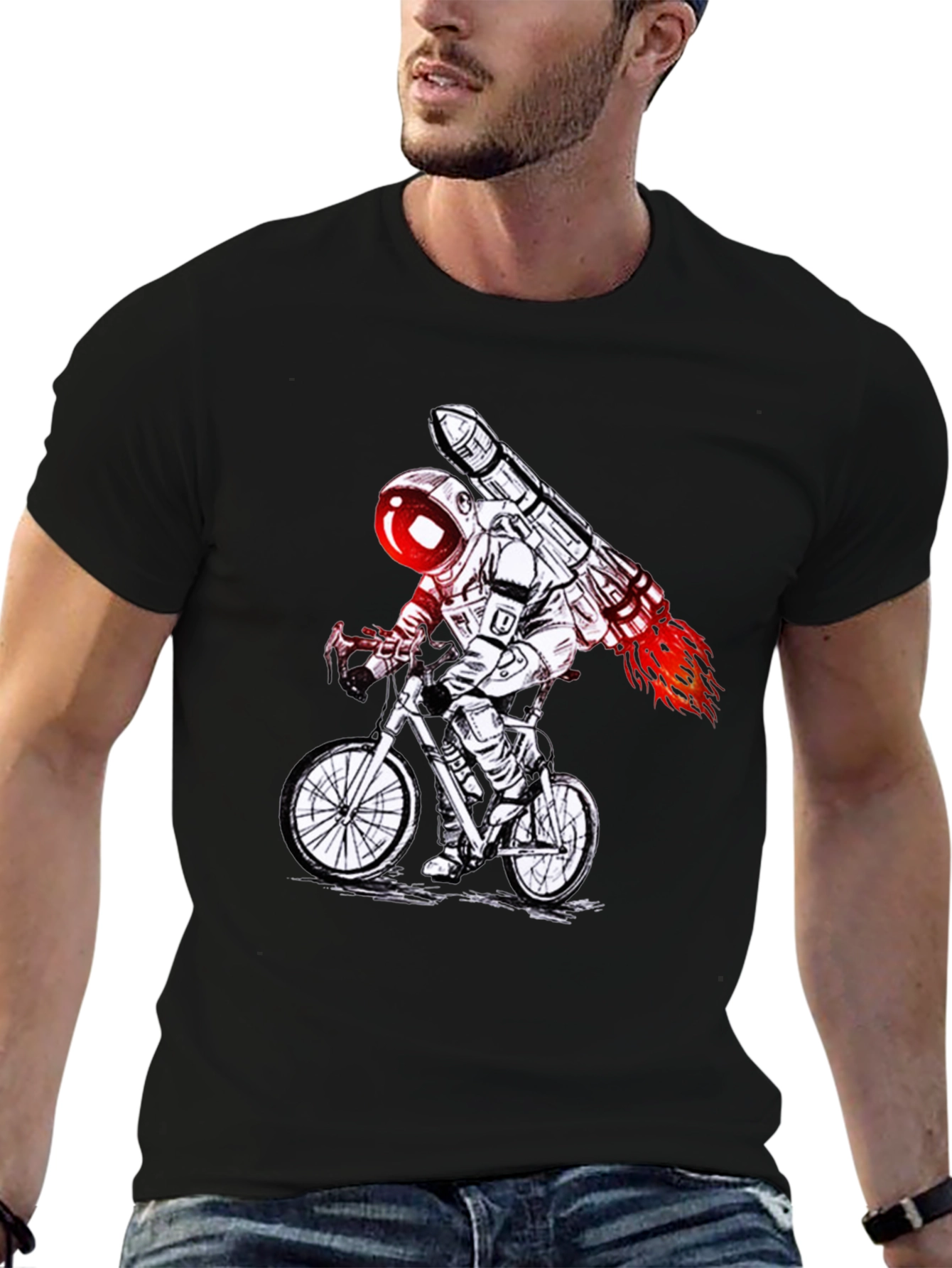 Astronaut Rocket Bike T-Shirt - Black Graphic Tee