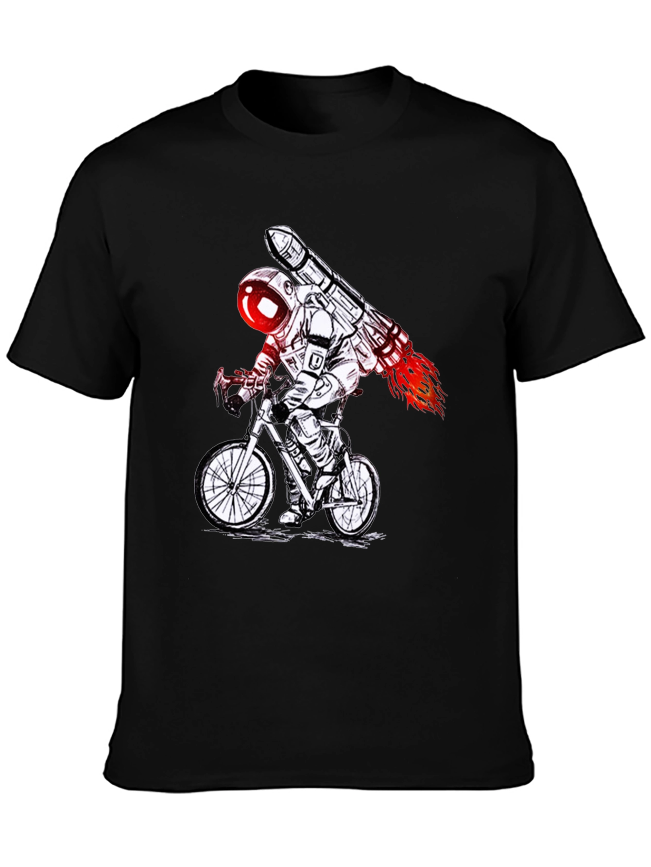 Astronaut Rocket Bike T-Shirt - Black Graphic Tee
