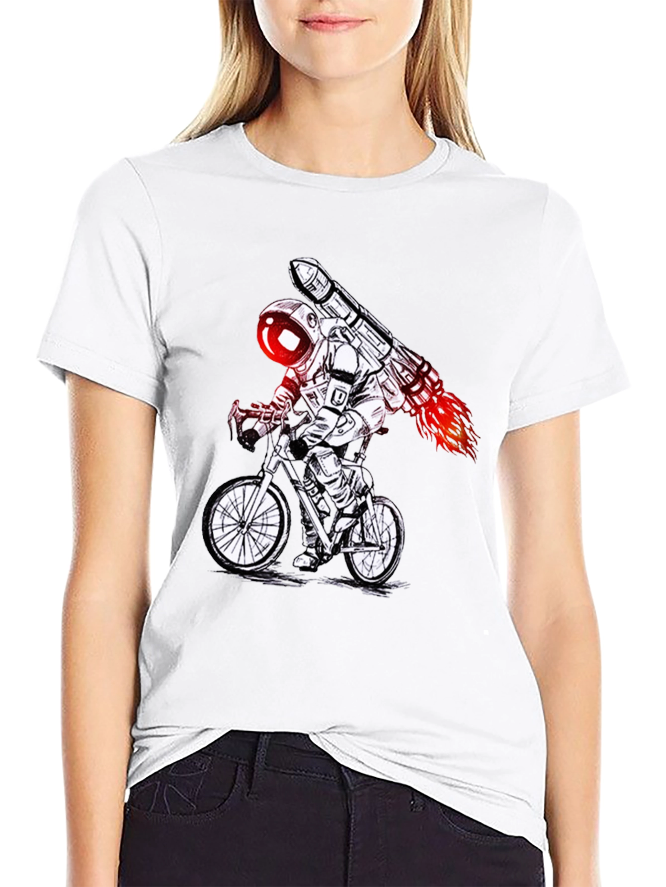 Astronaut Rocket Bike T-Shirt - Black Graphic Tee