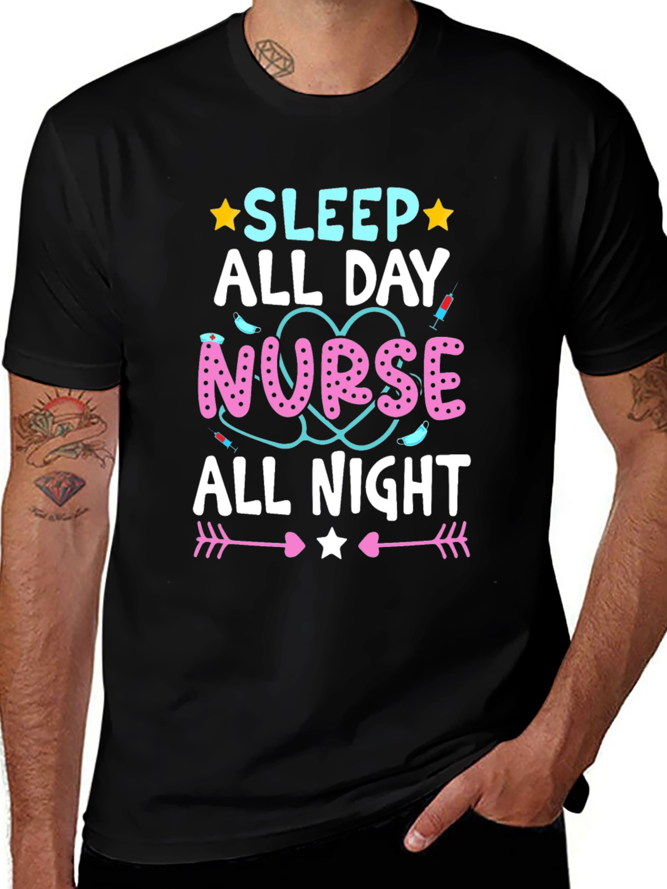 Nurse Sleep All Day All Night Black T-Shirt