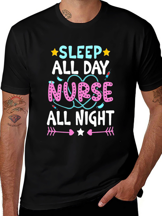 Nurse Sleep All Day All Night Black T-Shirt