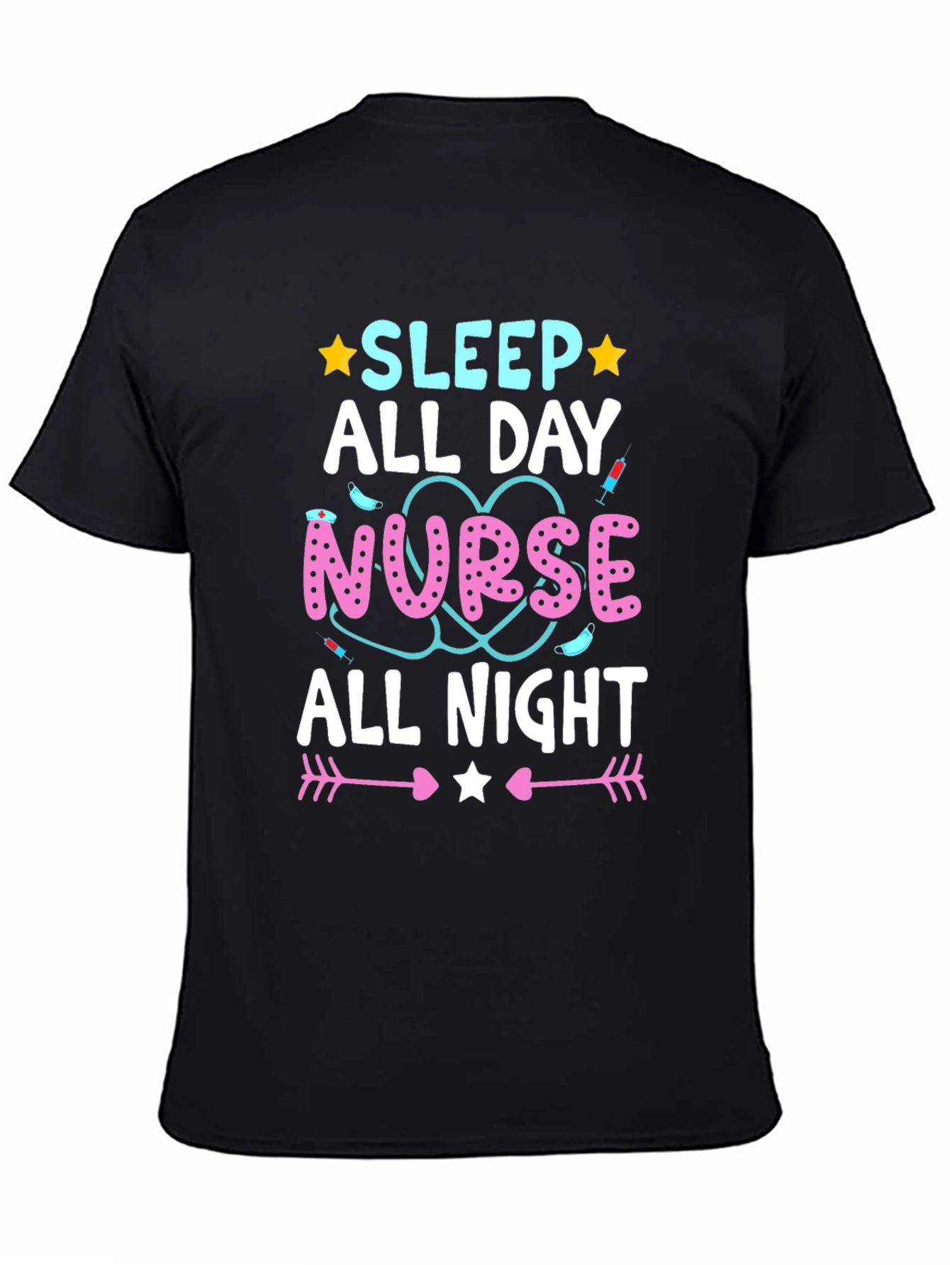 Nurse Sleep All Day All Night Black T-Shirt