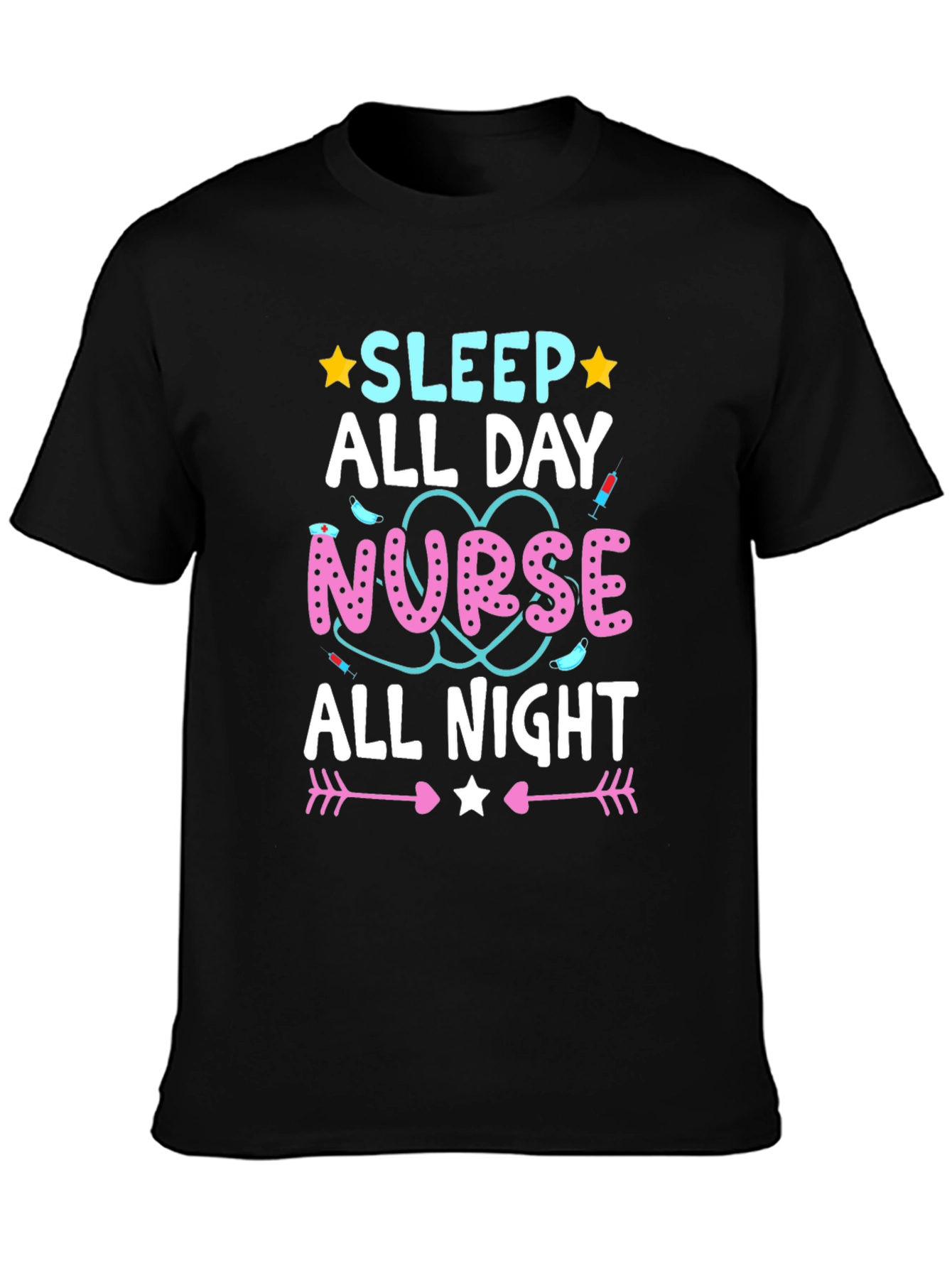 Nurse Sleep All Day All Night Black T-Shirt