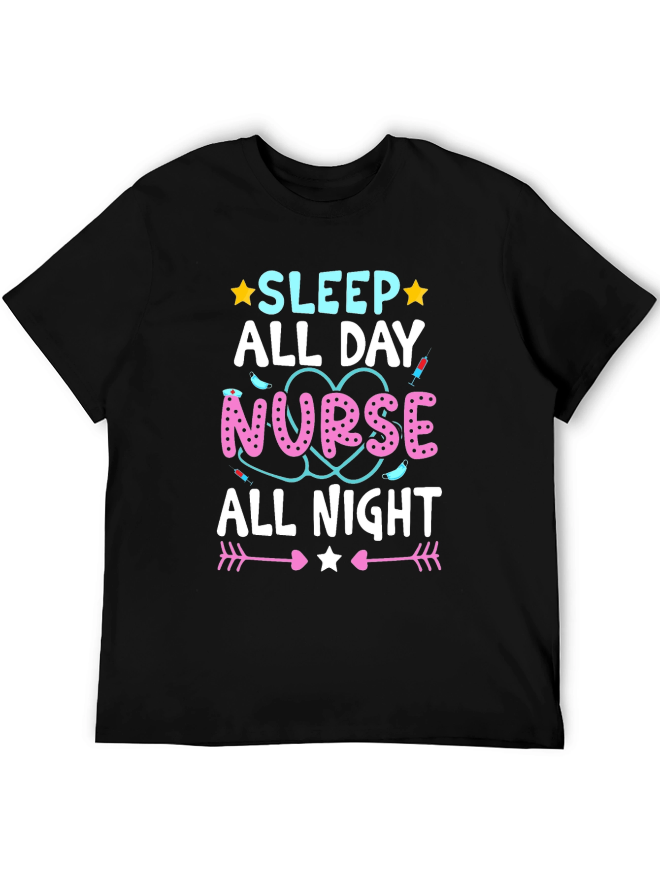 Nurse Sleep All Day All Night Black T-Shirt