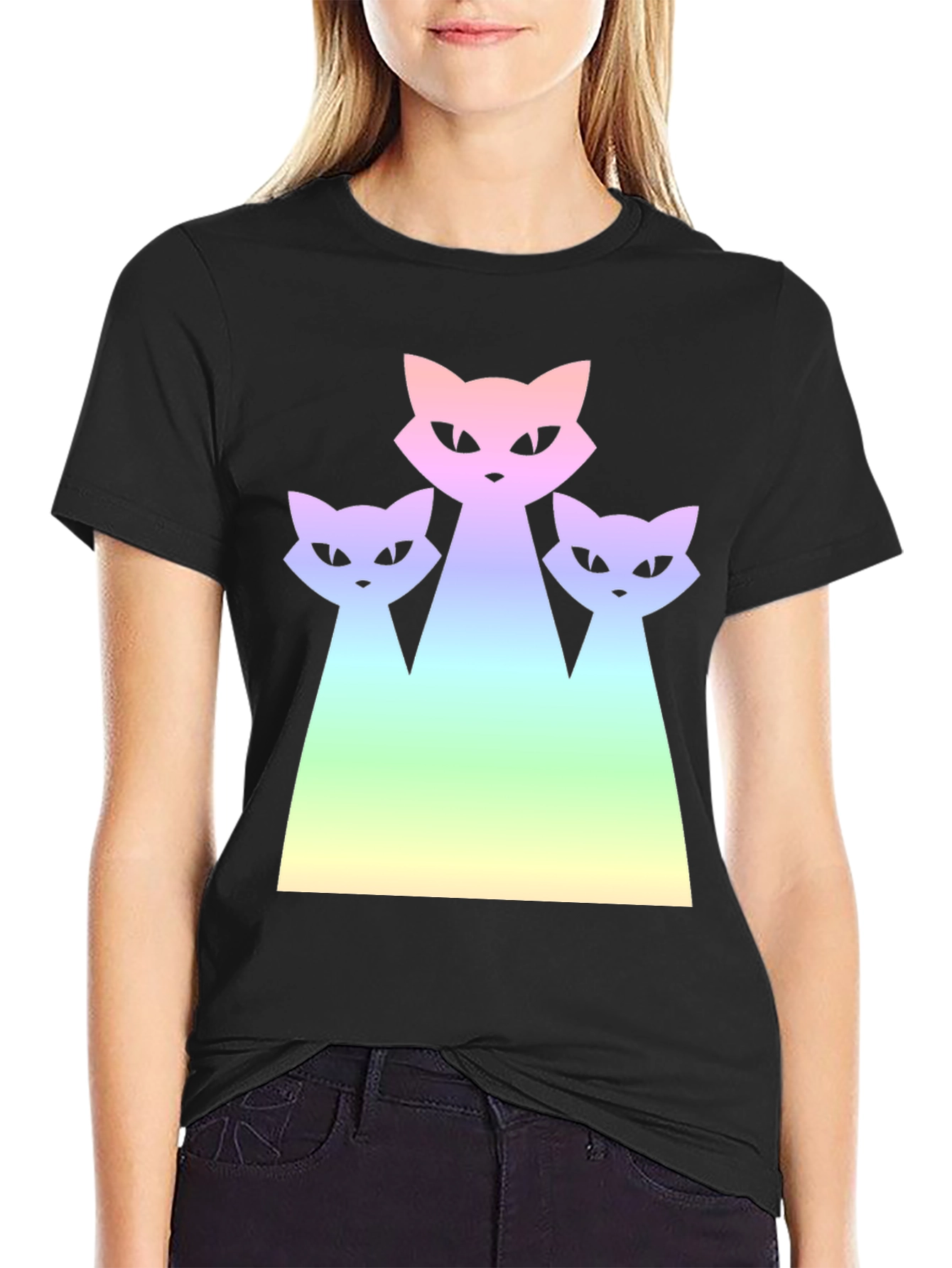 Gradient Cat Trio Black T-Shirt