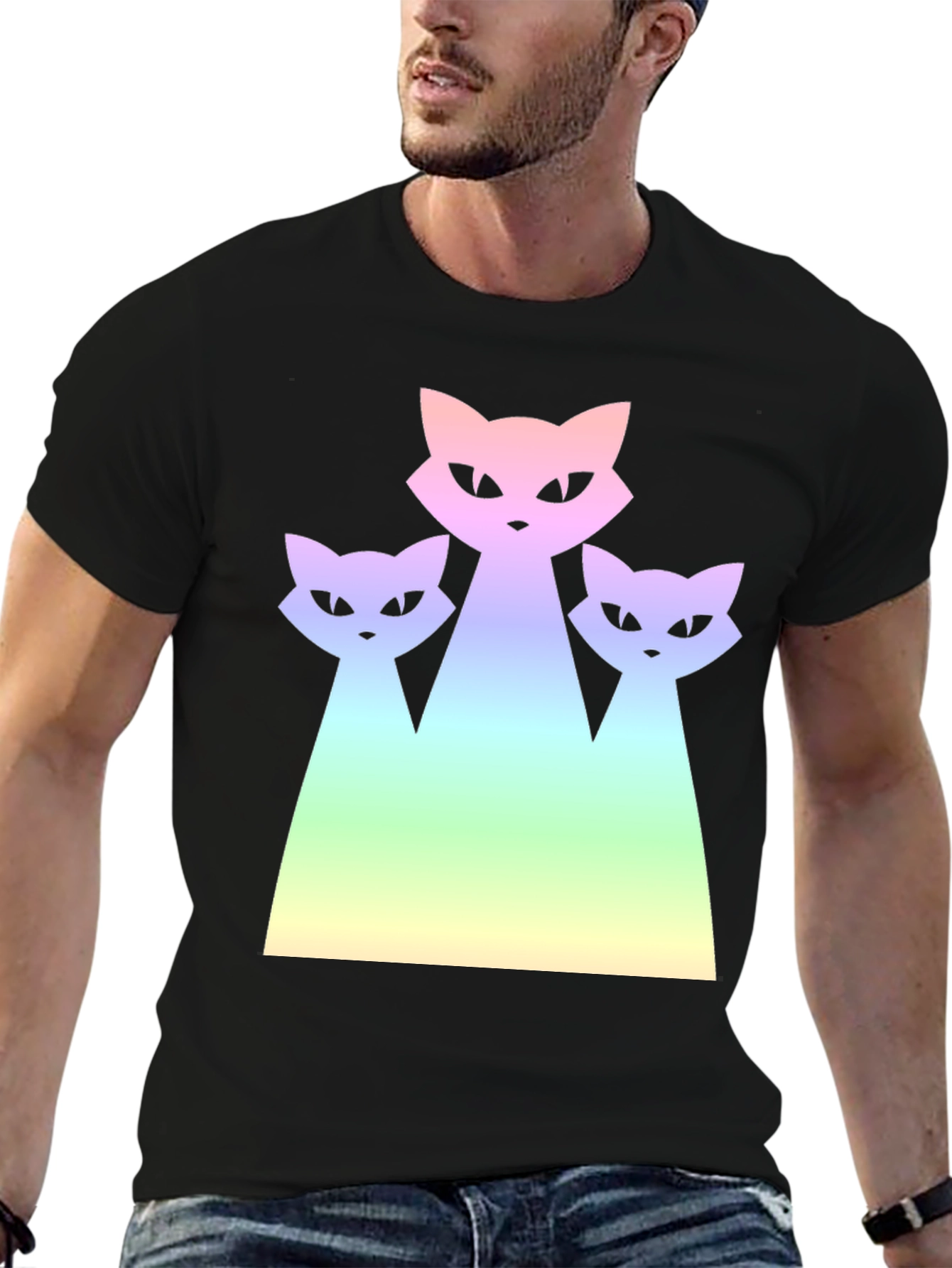 Gradient Cat Trio Black T-Shirt