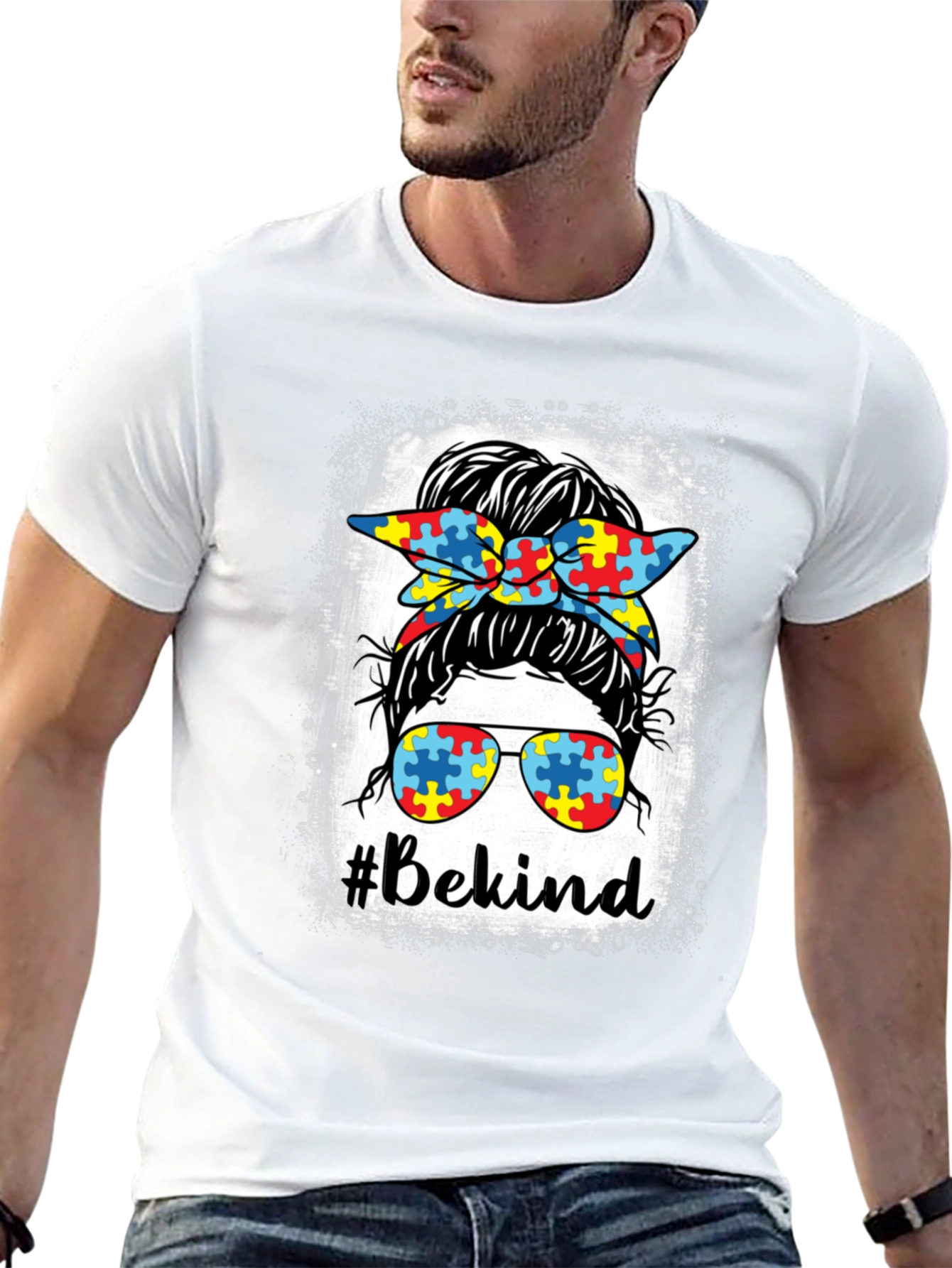 #Bekind Autism Awareness Messy Bun T-Shirt