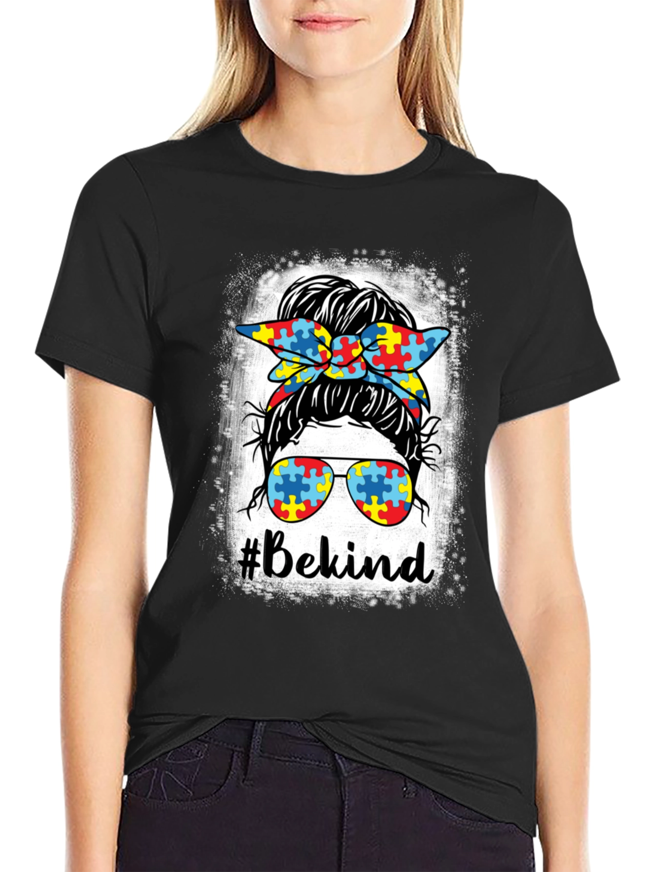 #Bekind Autism Awareness Messy Bun T-Shirt