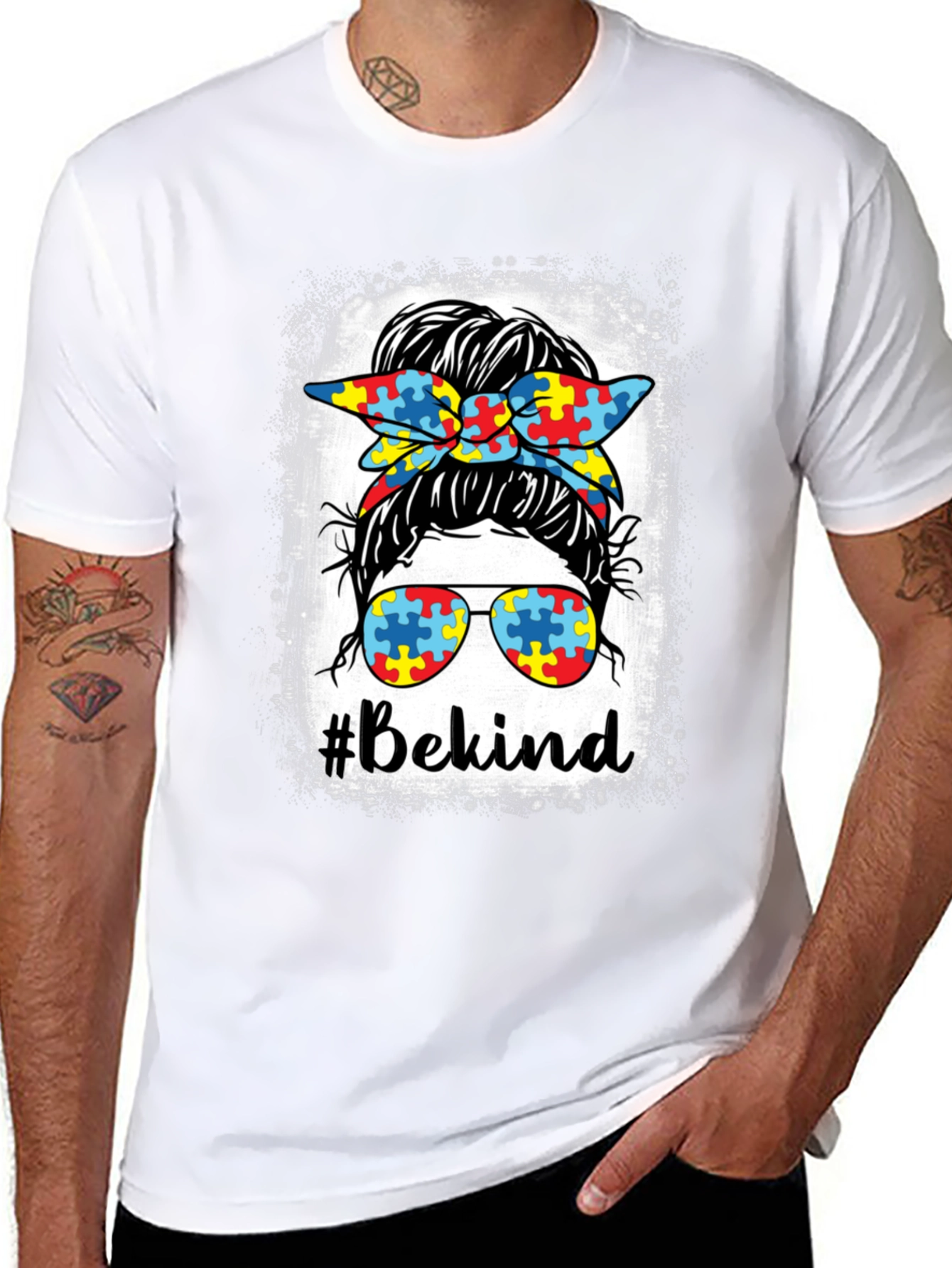 #Bekind Autism Awareness Messy Bun T-Shirt