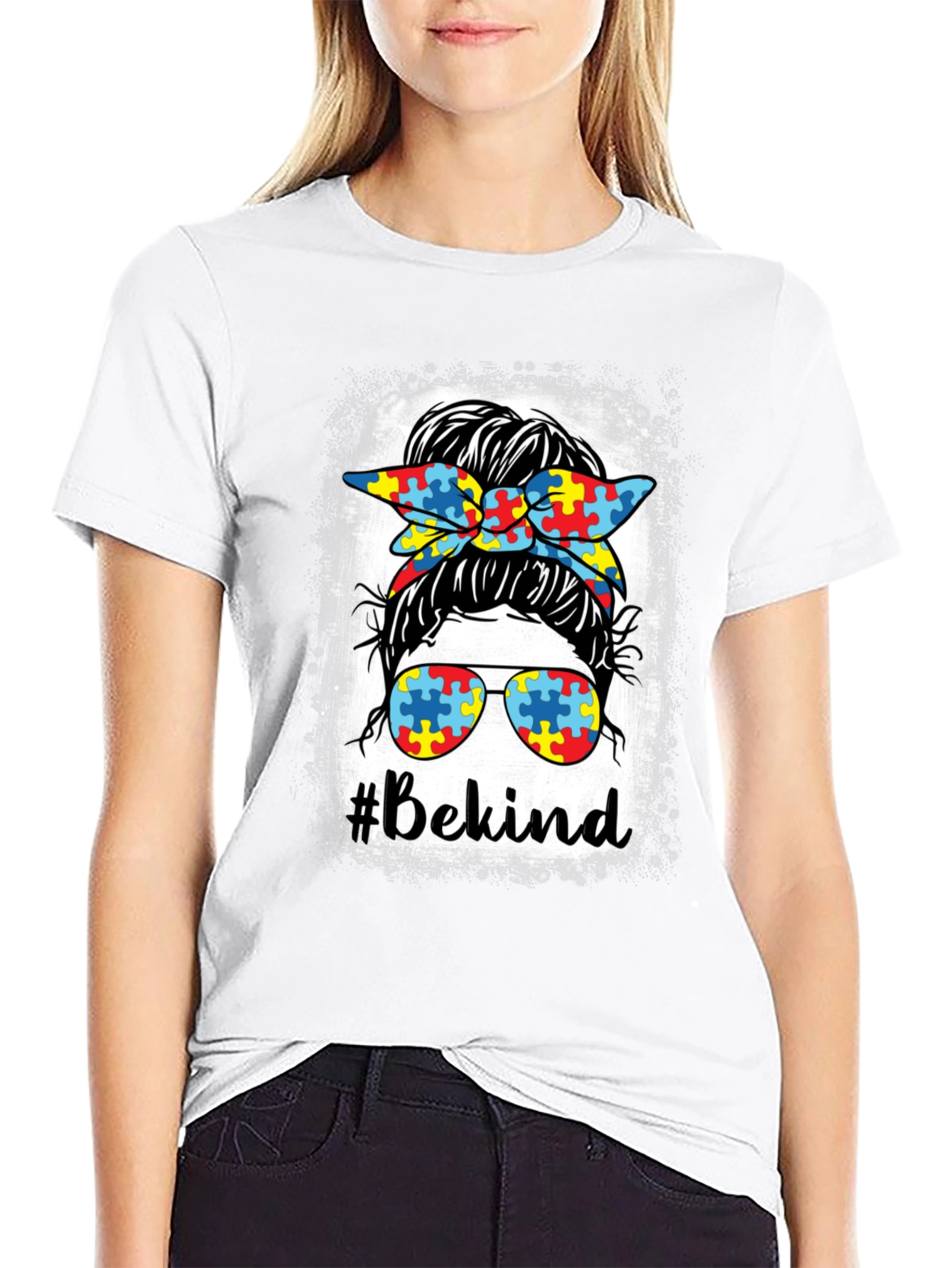 #Bekind Autism Awareness Messy Bun T-Shirt