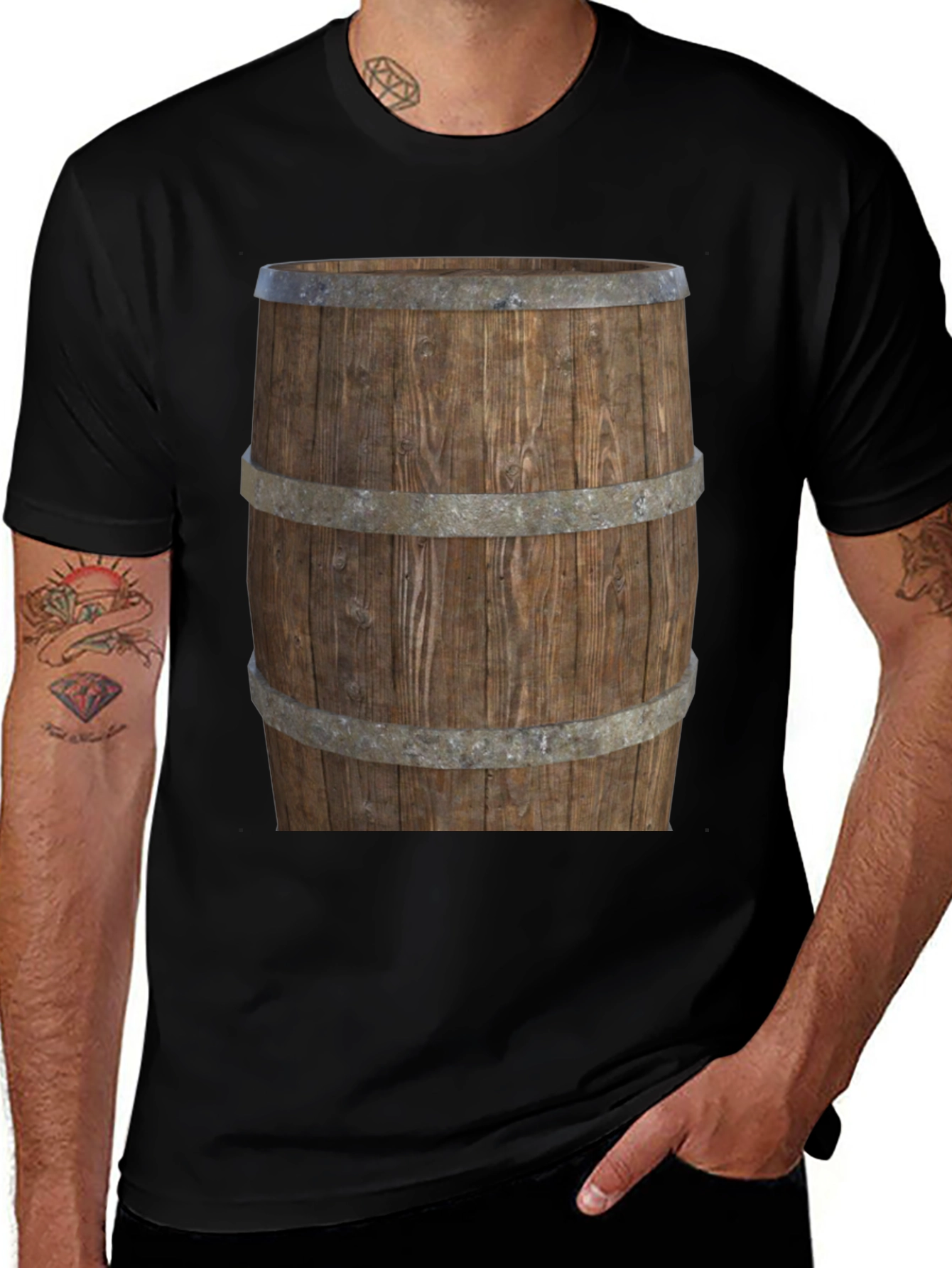 Barrel Graphic Tee - Rustic Wood Design