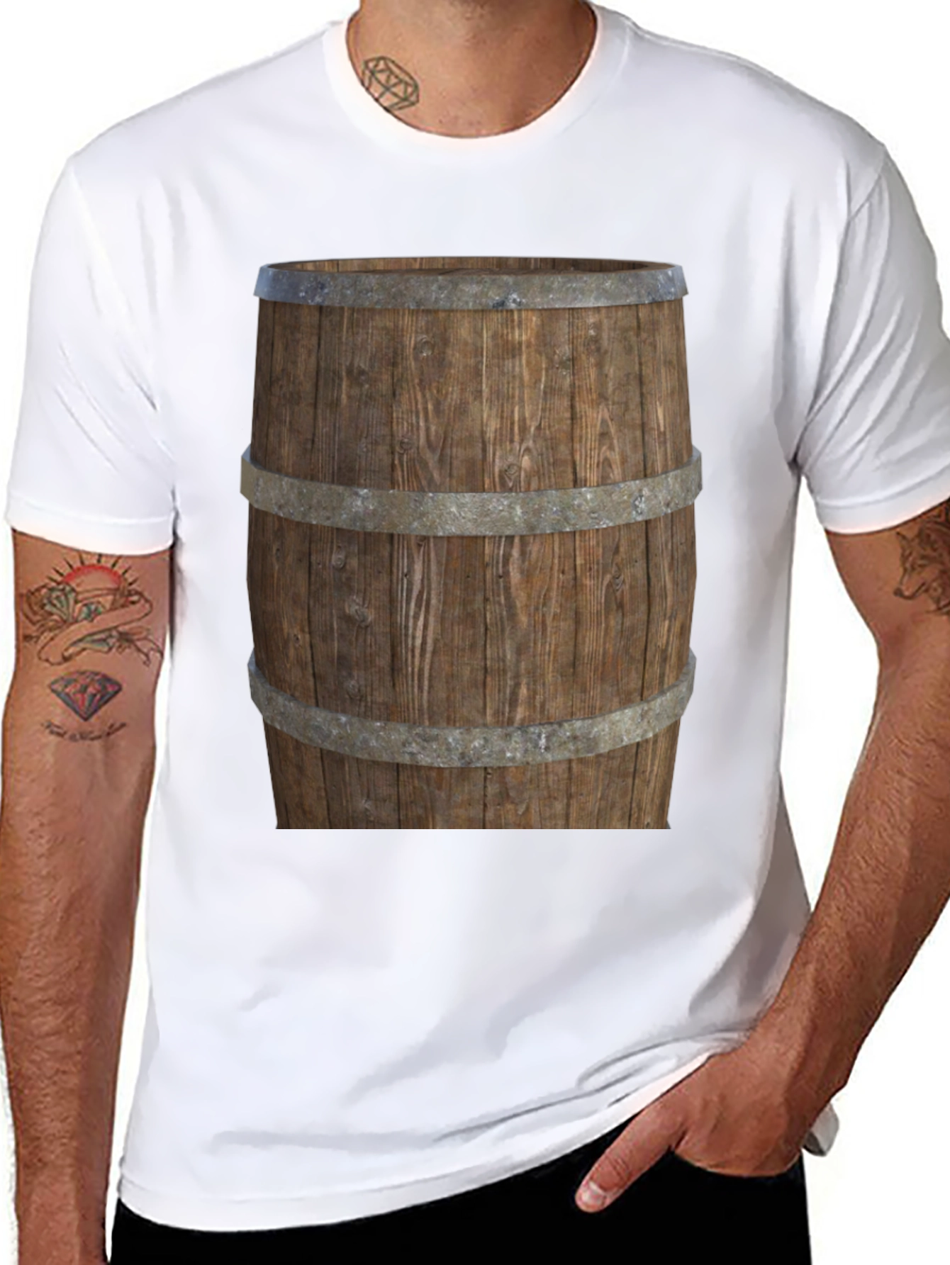 Barrel Graphic Tee - Rustic Wood Design