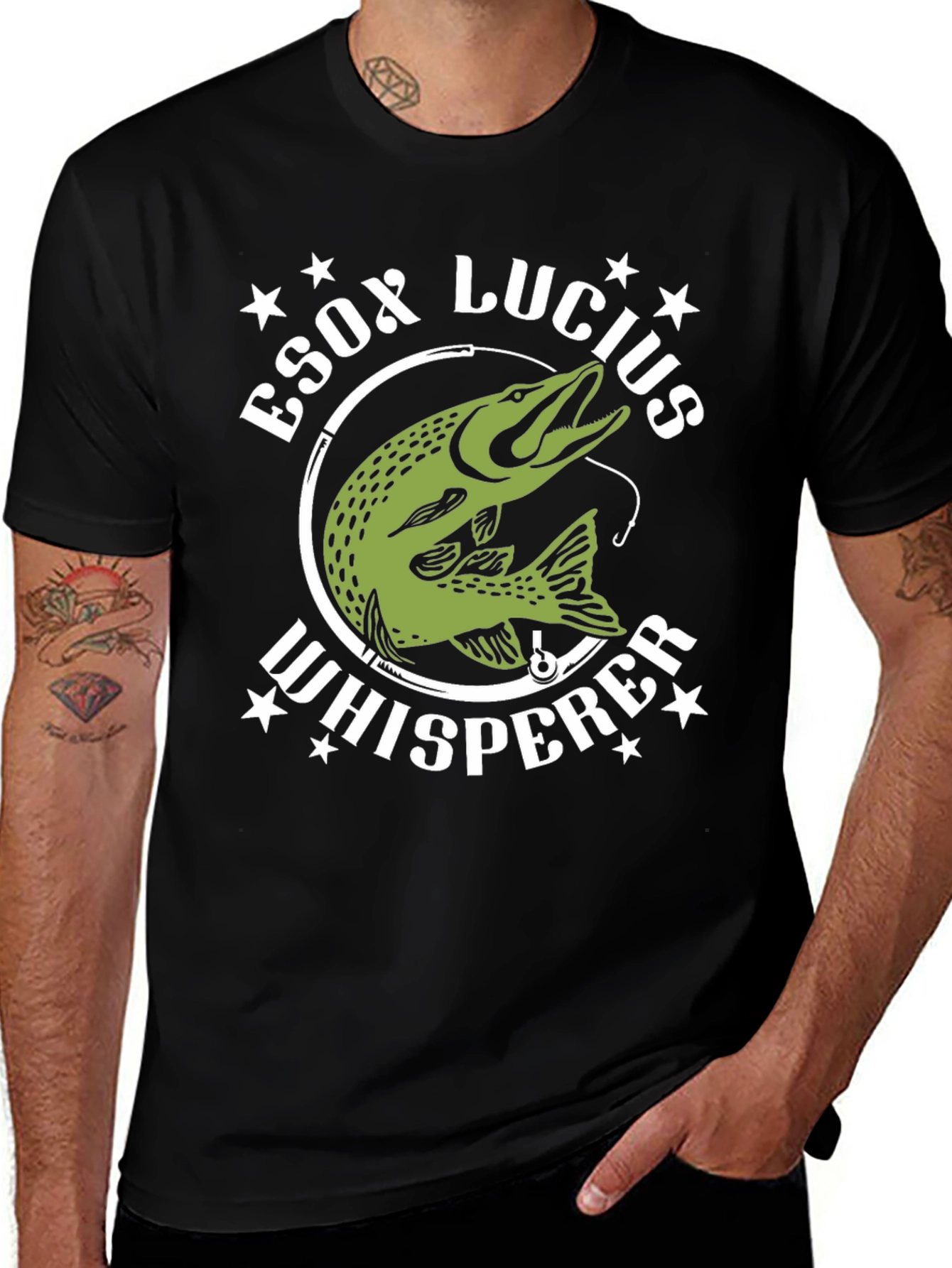 Esox Lucius Whisperer Black T-Shirt Fishing Lover