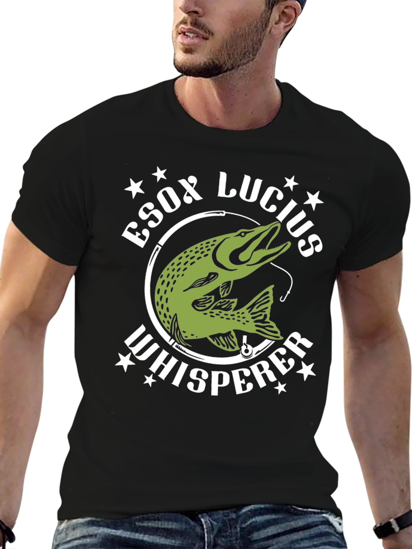 Esox Lucius Whisperer Black T-Shirt Fishing Lover