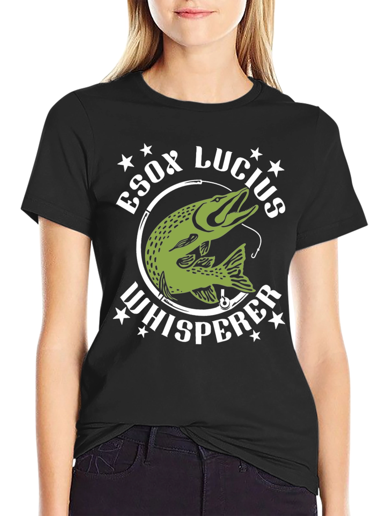 Esox Lucius Whisperer Black T-Shirt Fishing Lover