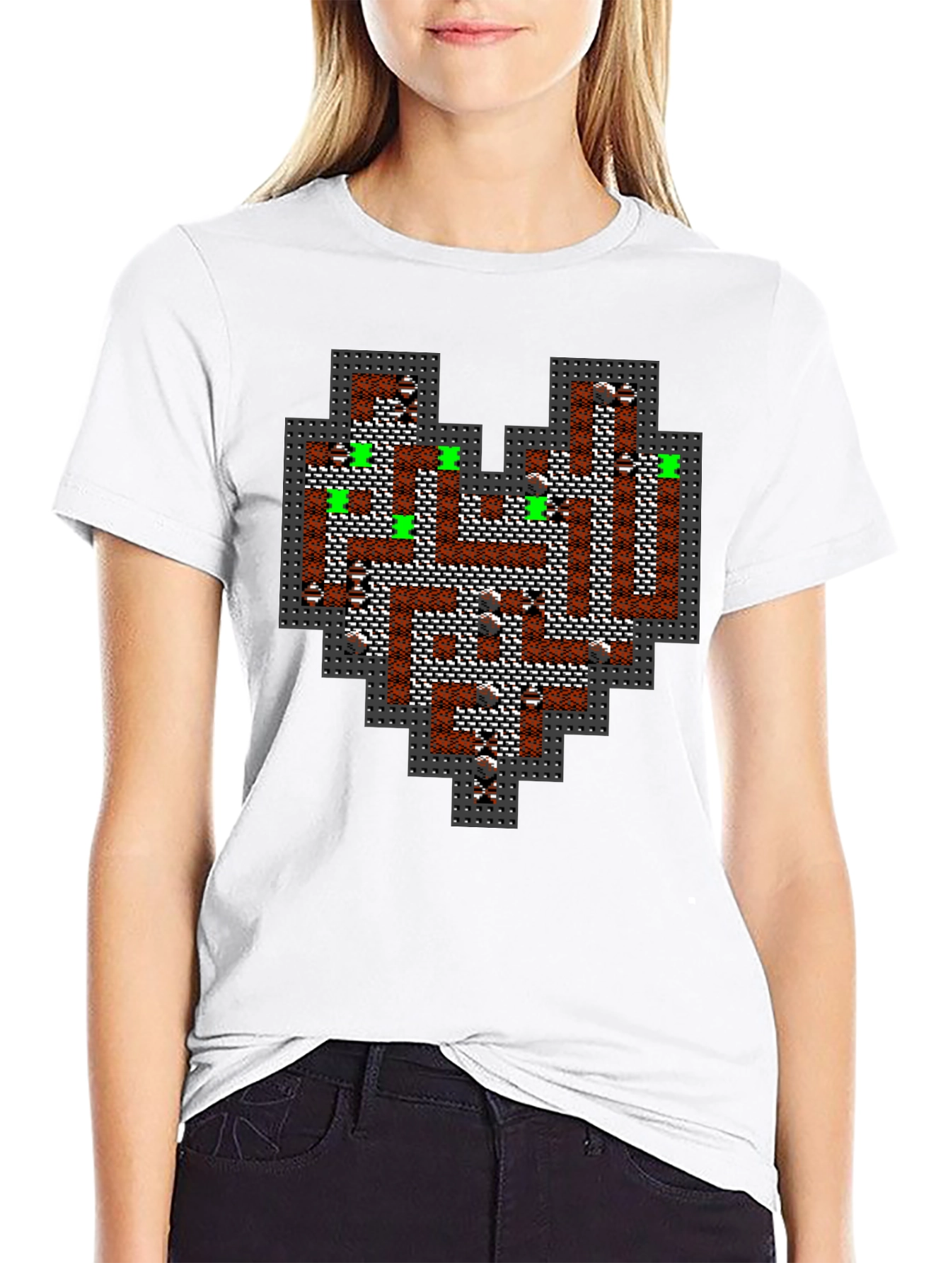 Retro Dungeon Heart T-Shirt - Pixel Art Style