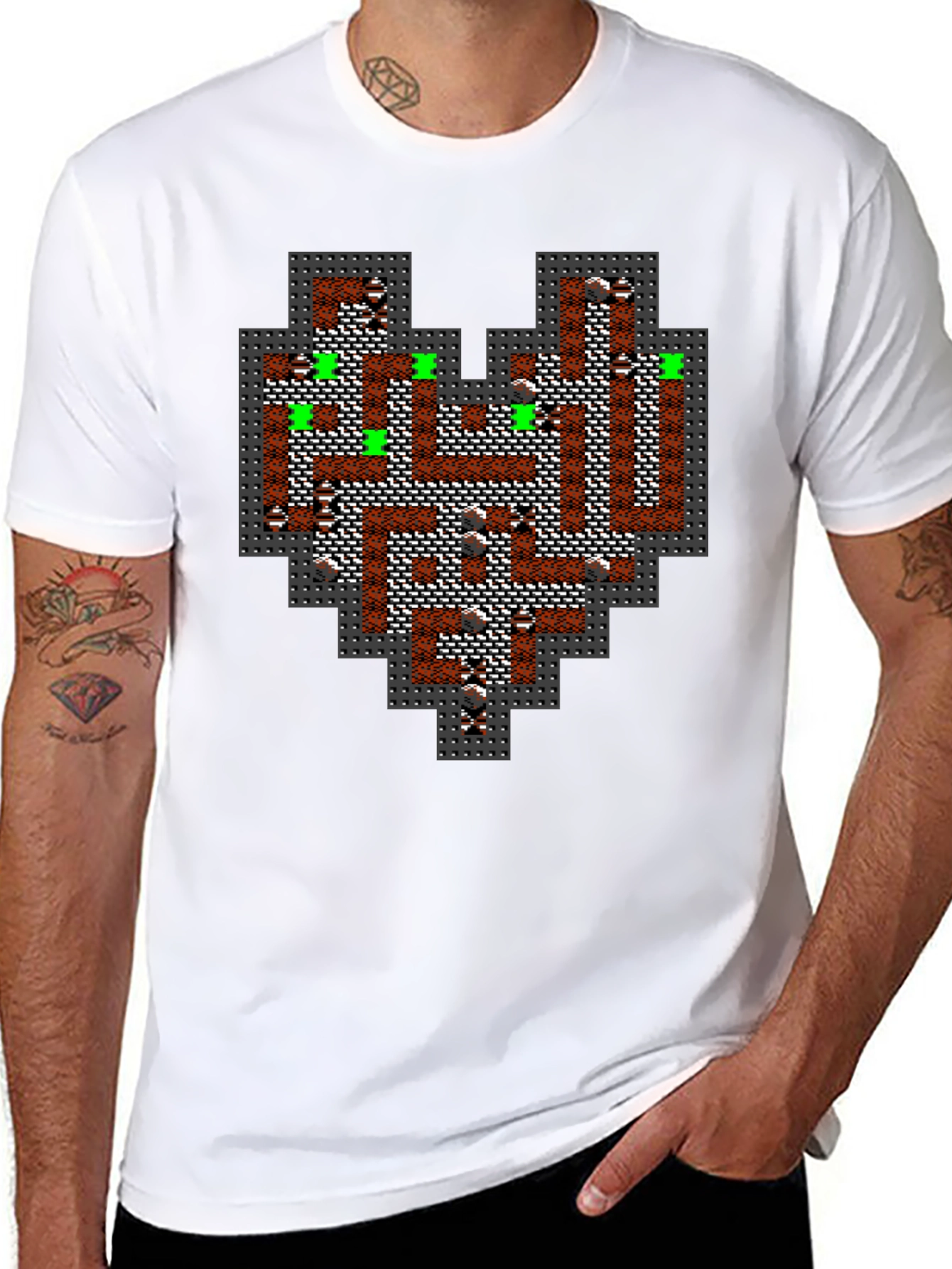 Retro Dungeon Heart T-Shirt - Pixel Art Style