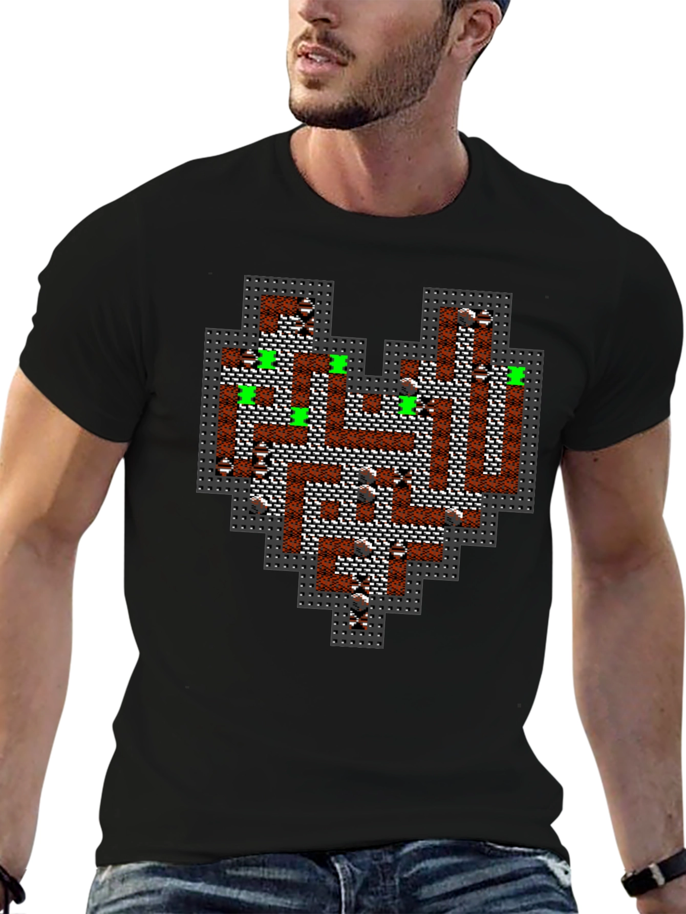 Retro Dungeon Heart T-Shirt - Pixel Art Style