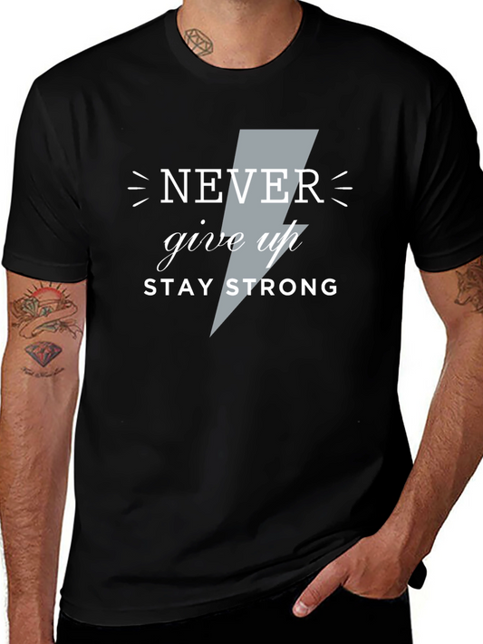 Motivational Never Give Up Graphic Tee - Black