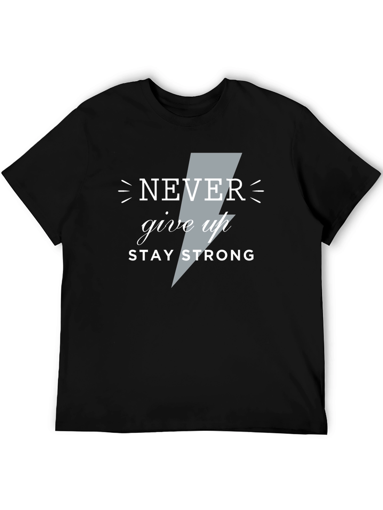 Motivational Never Give Up Graphic Tee - Black