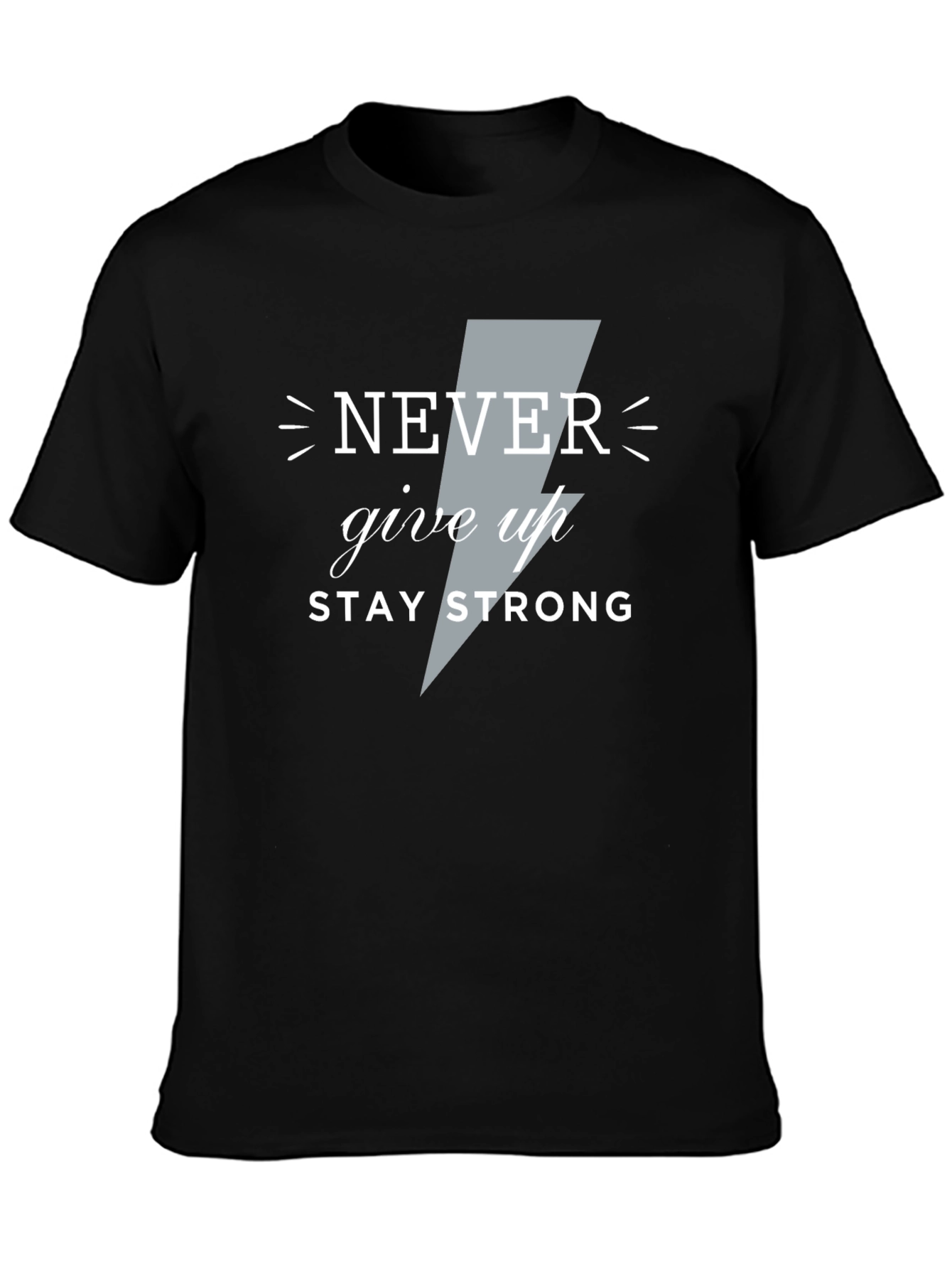 Motivational Never Give Up Graphic Tee - Black