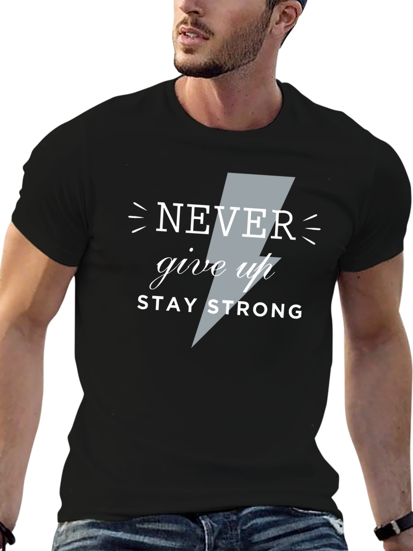 Motivational Never Give Up Graphic Tee - Black