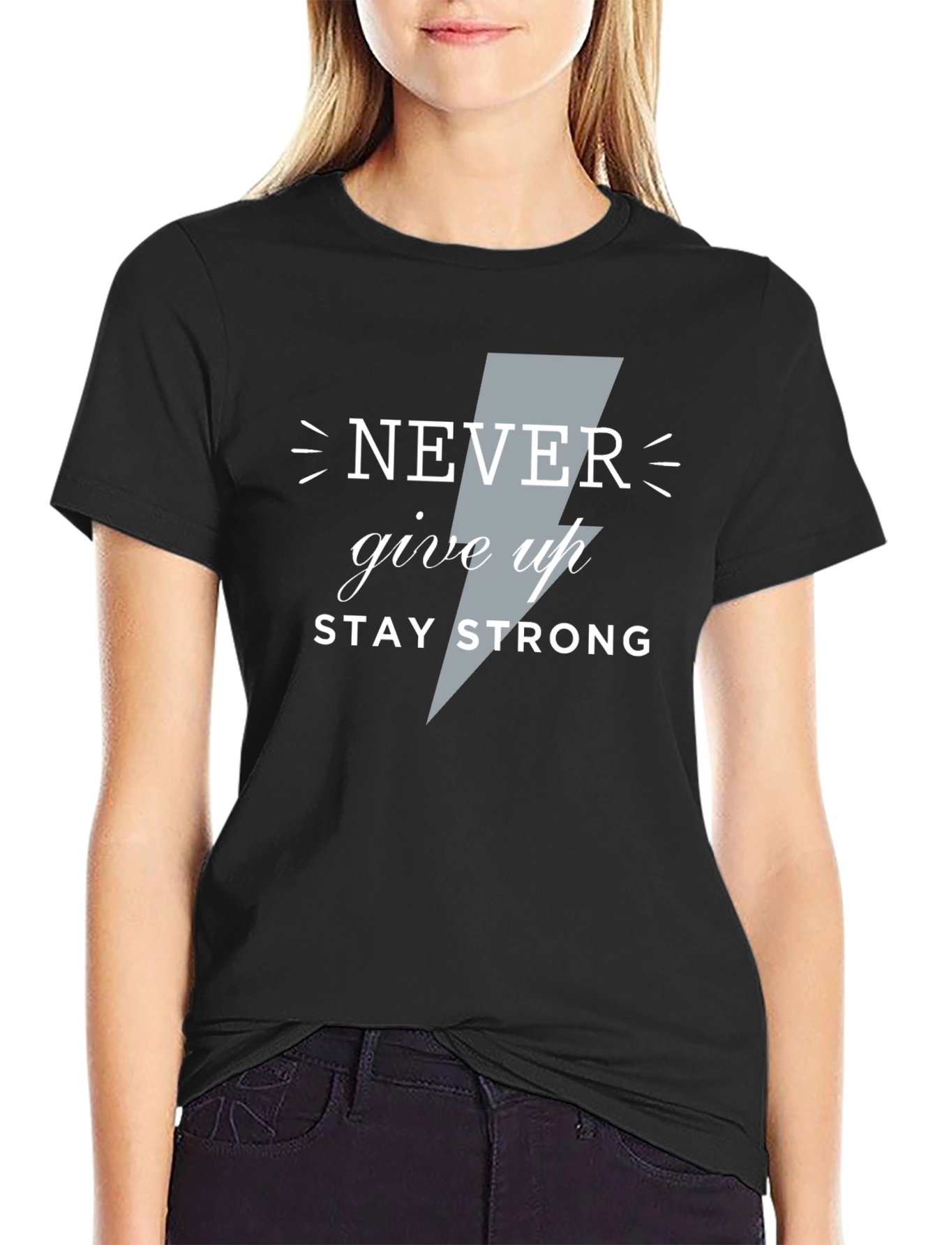 Motivational Never Give Up Graphic Tee - Black