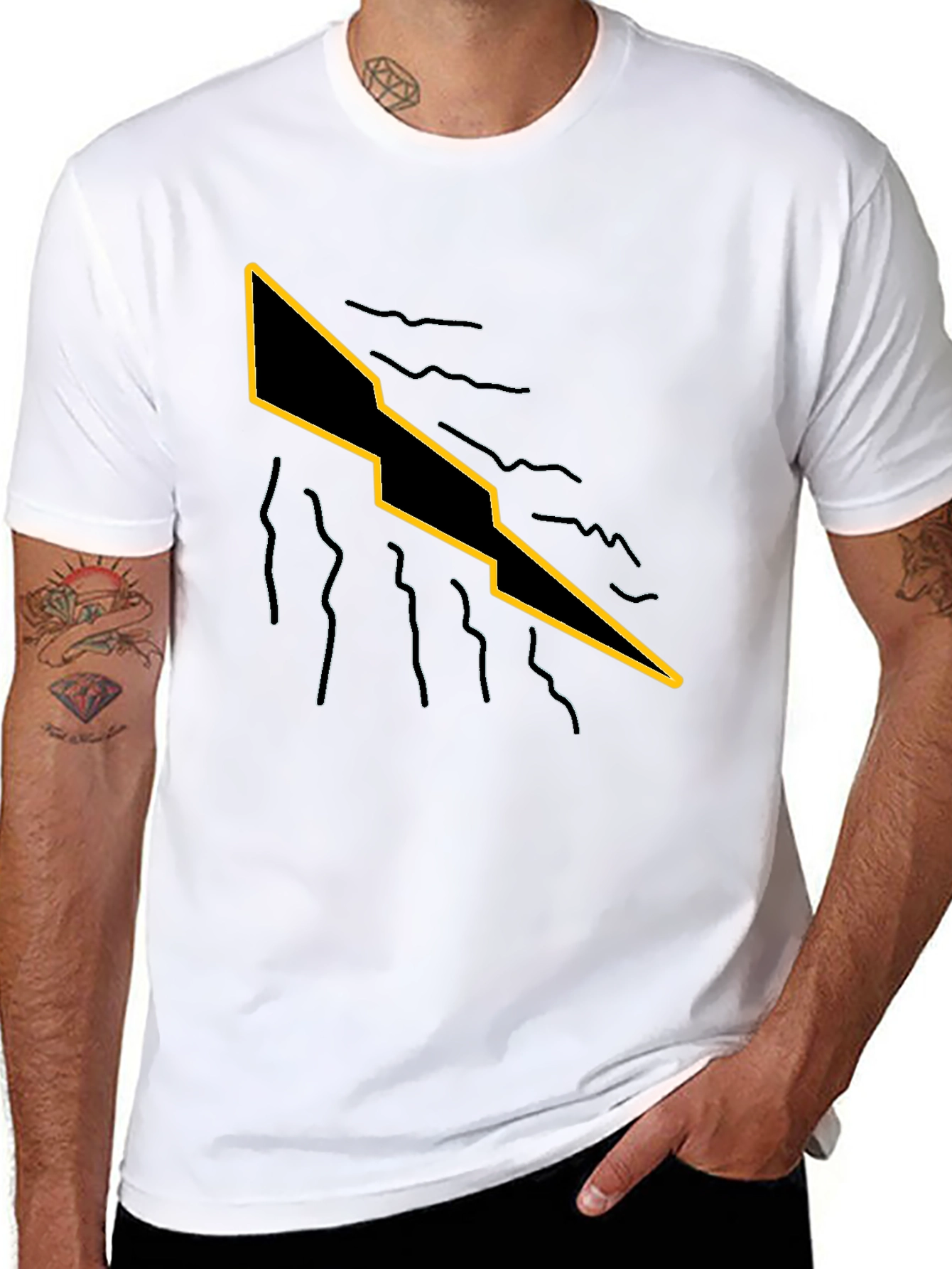 Mens Black T-Shirt with Graphic Lightning Bolt Design
