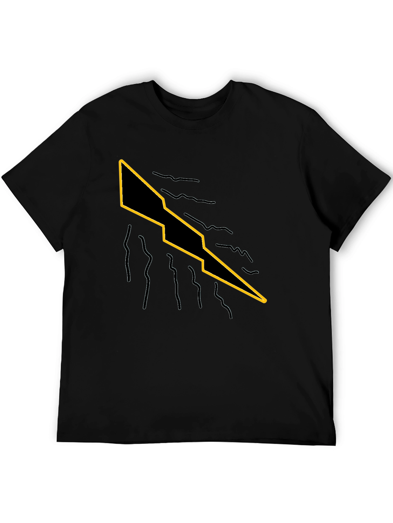 Mens Black T-Shirt with Graphic Lightning Bolt Design
