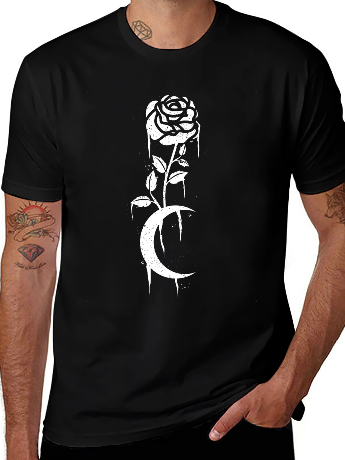 Gothic Rose Moon T-Shirt - Black Graphic Tee