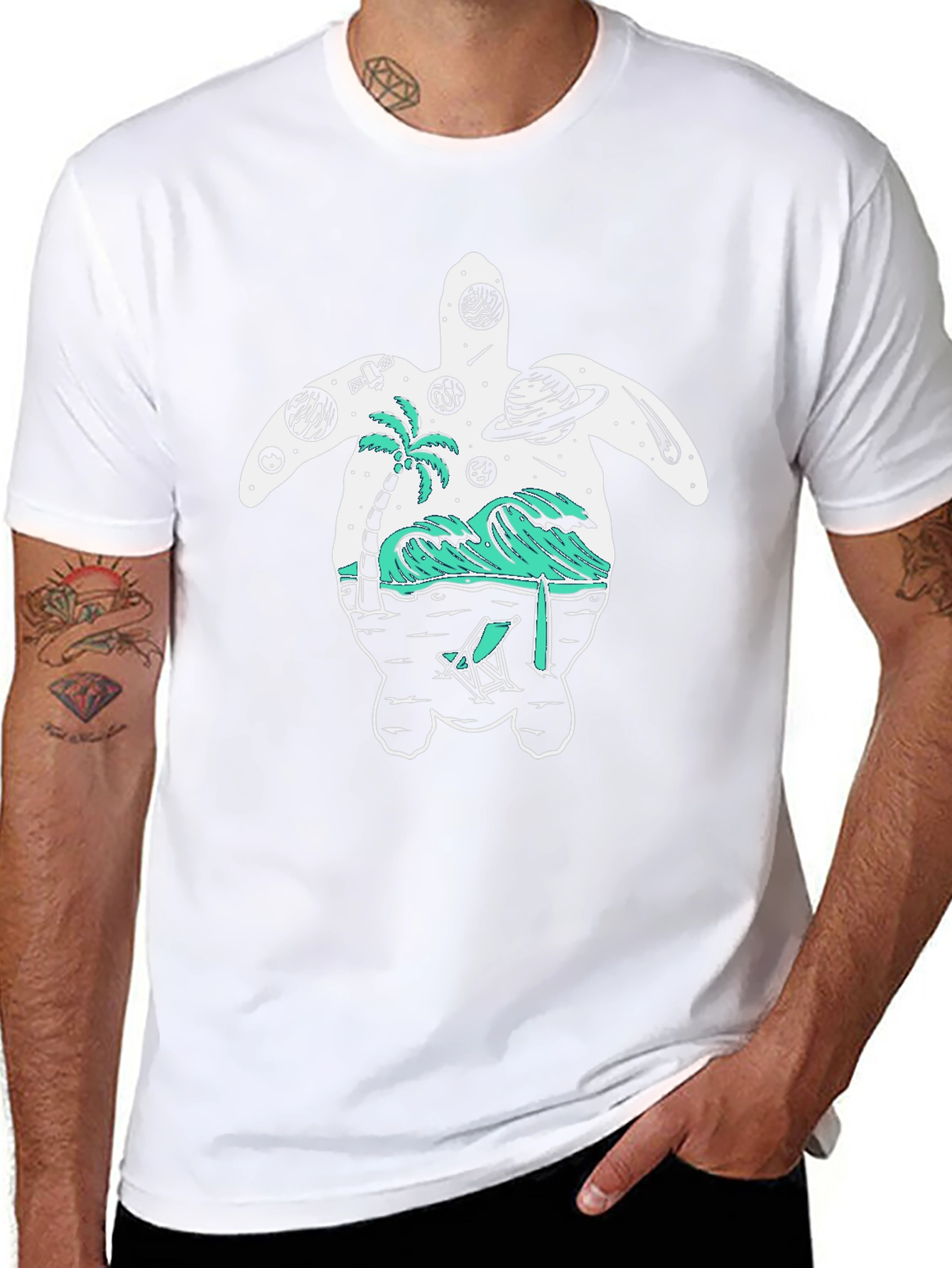 Cosmic Turtle Graphic Tee - Black Cotton Blend Shirt