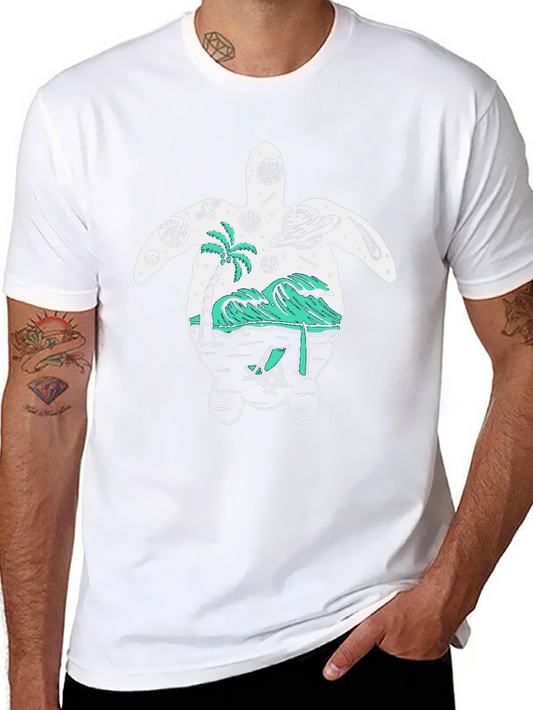 Cosmic Turtle Graphic Tee - Black Cotton Blend Shirt