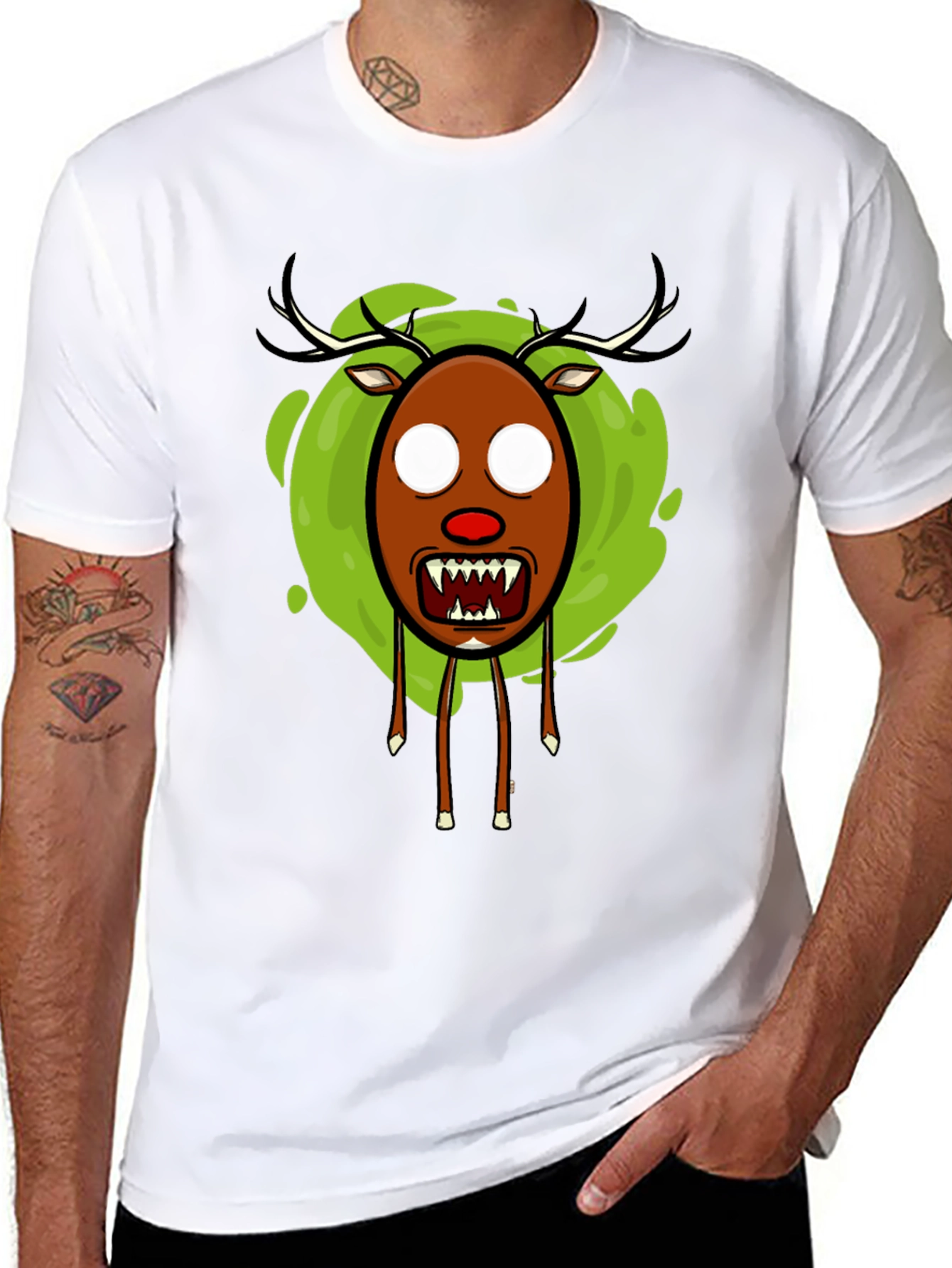Mens Black Scary Reindeer Graphic Tee