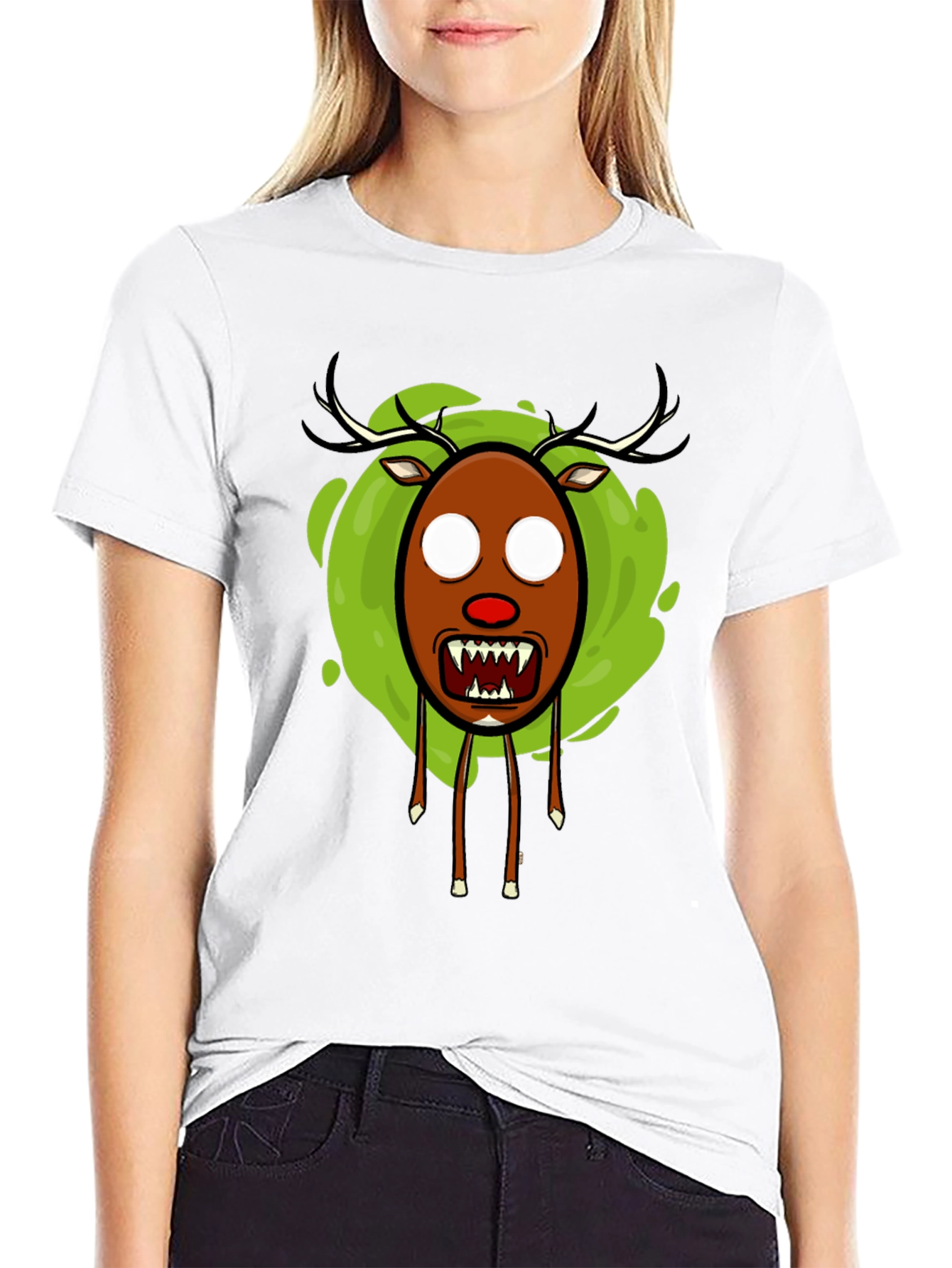 Mens Black Scary Reindeer Graphic Tee