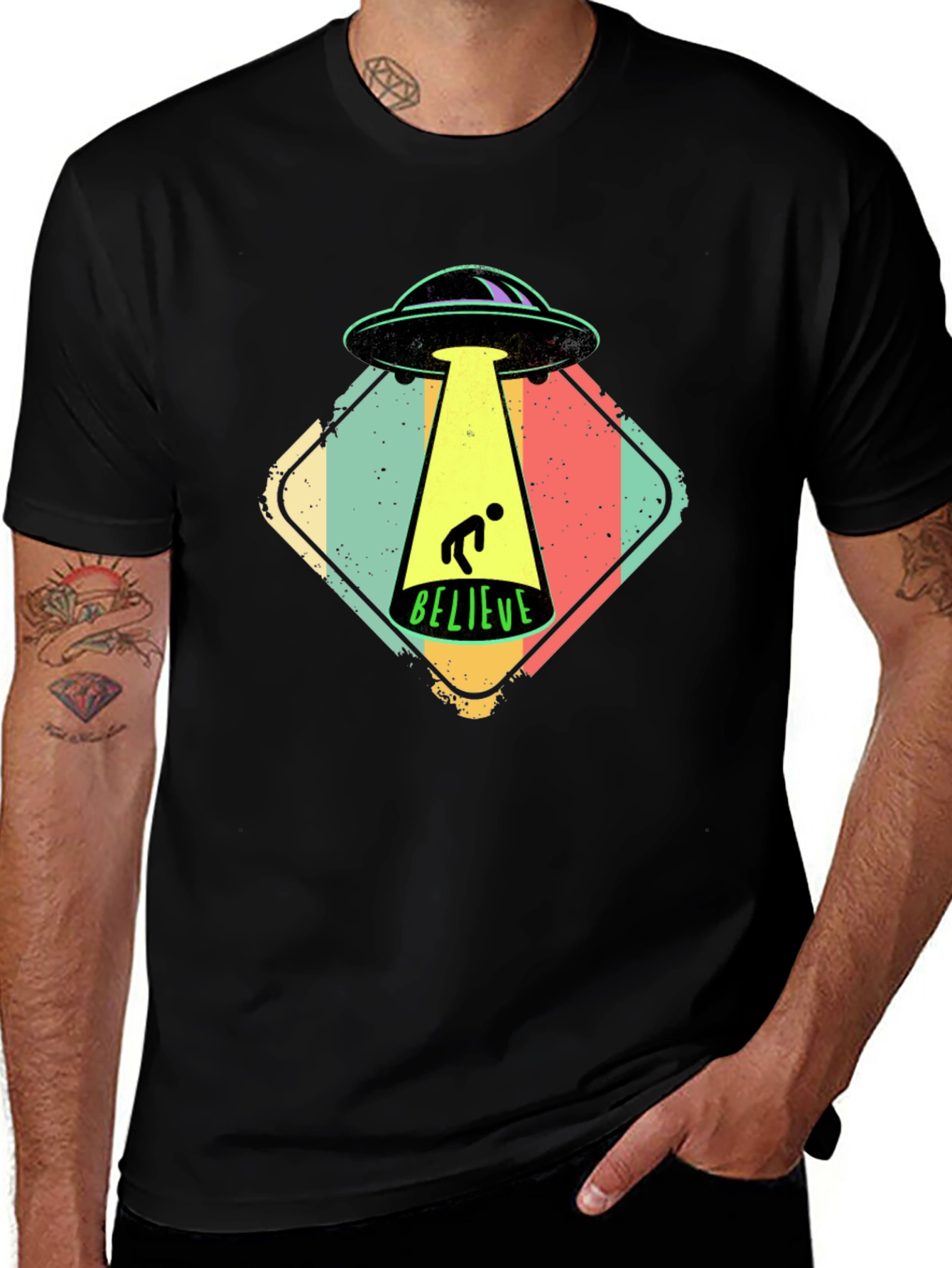 Believe Alien Abduction Graphic Tee - Black