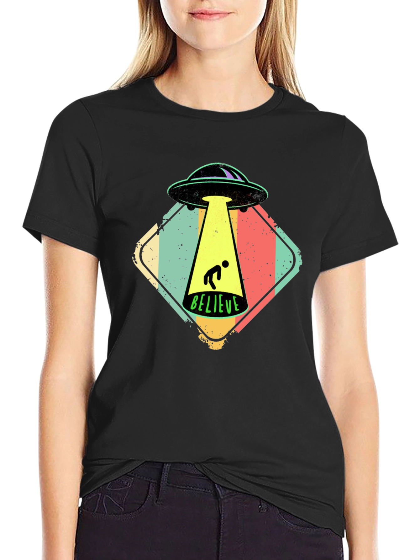 Believe Alien Abduction Graphic Tee - Black
