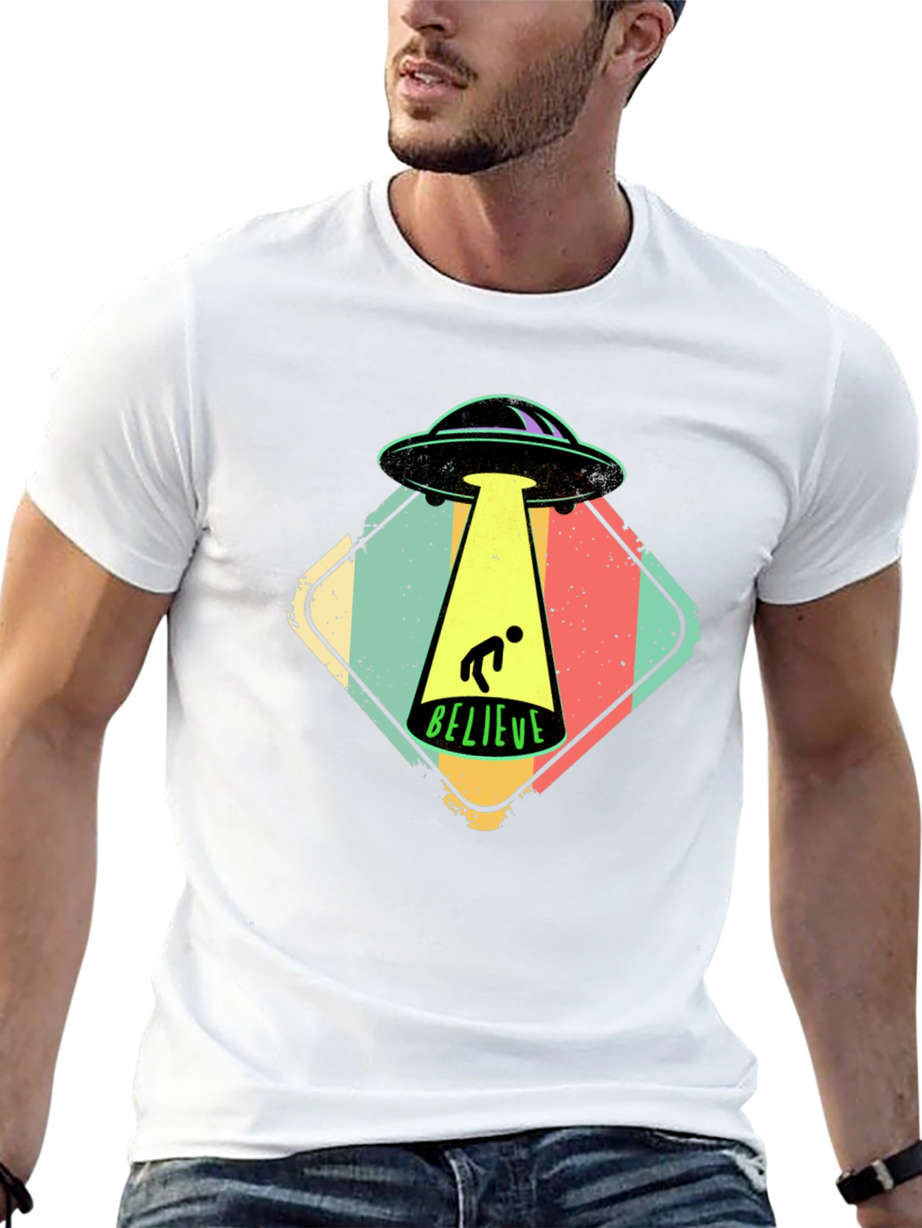 Believe Alien Abduction Graphic Tee - Black