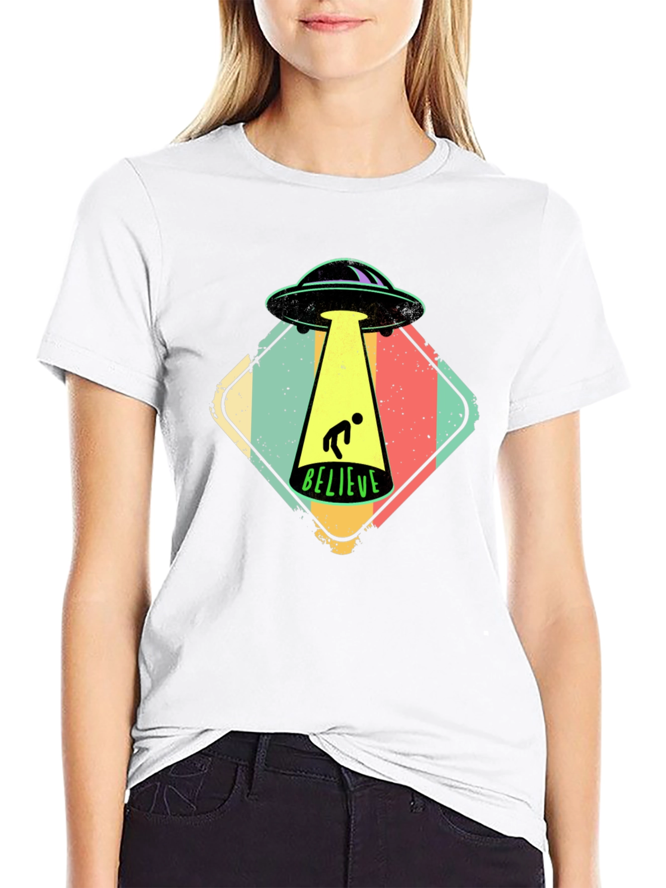 Believe Alien Abduction Graphic Tee - Black
