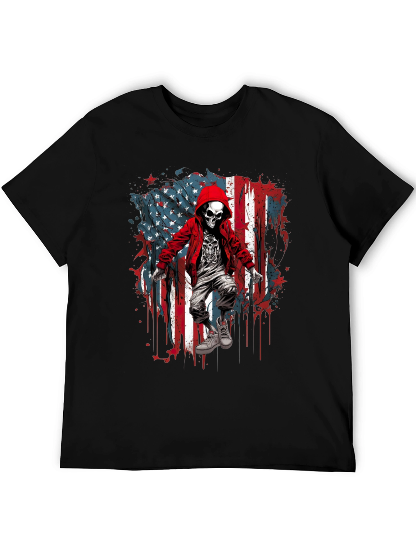 Skull USA Flag Graphic T-Shirt