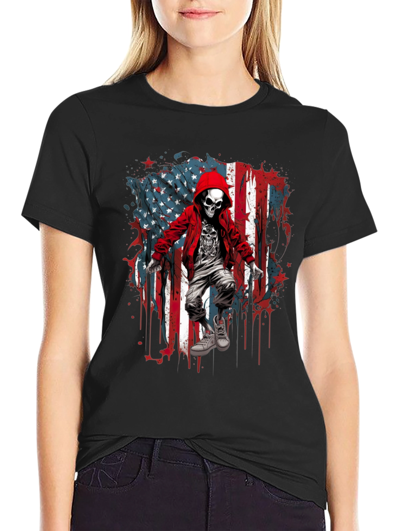 Skull USA Flag Graphic T-Shirt