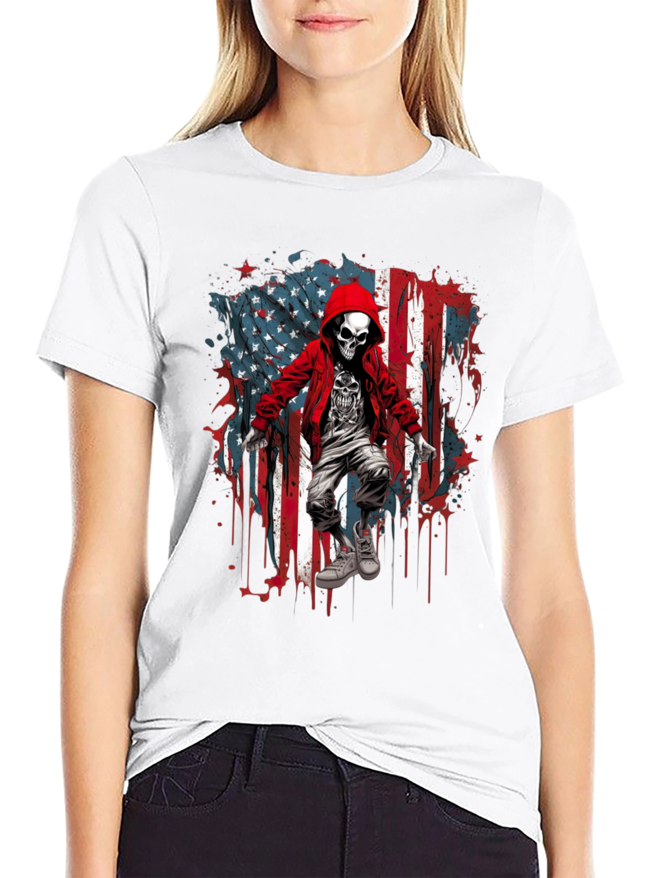 Skull USA Flag Graphic T-Shirt