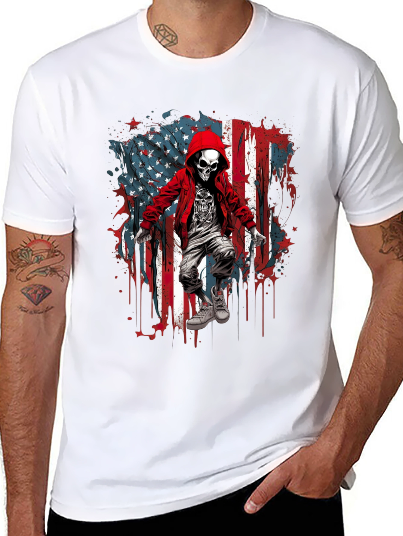 Skull USA Flag Graphic T-Shirt