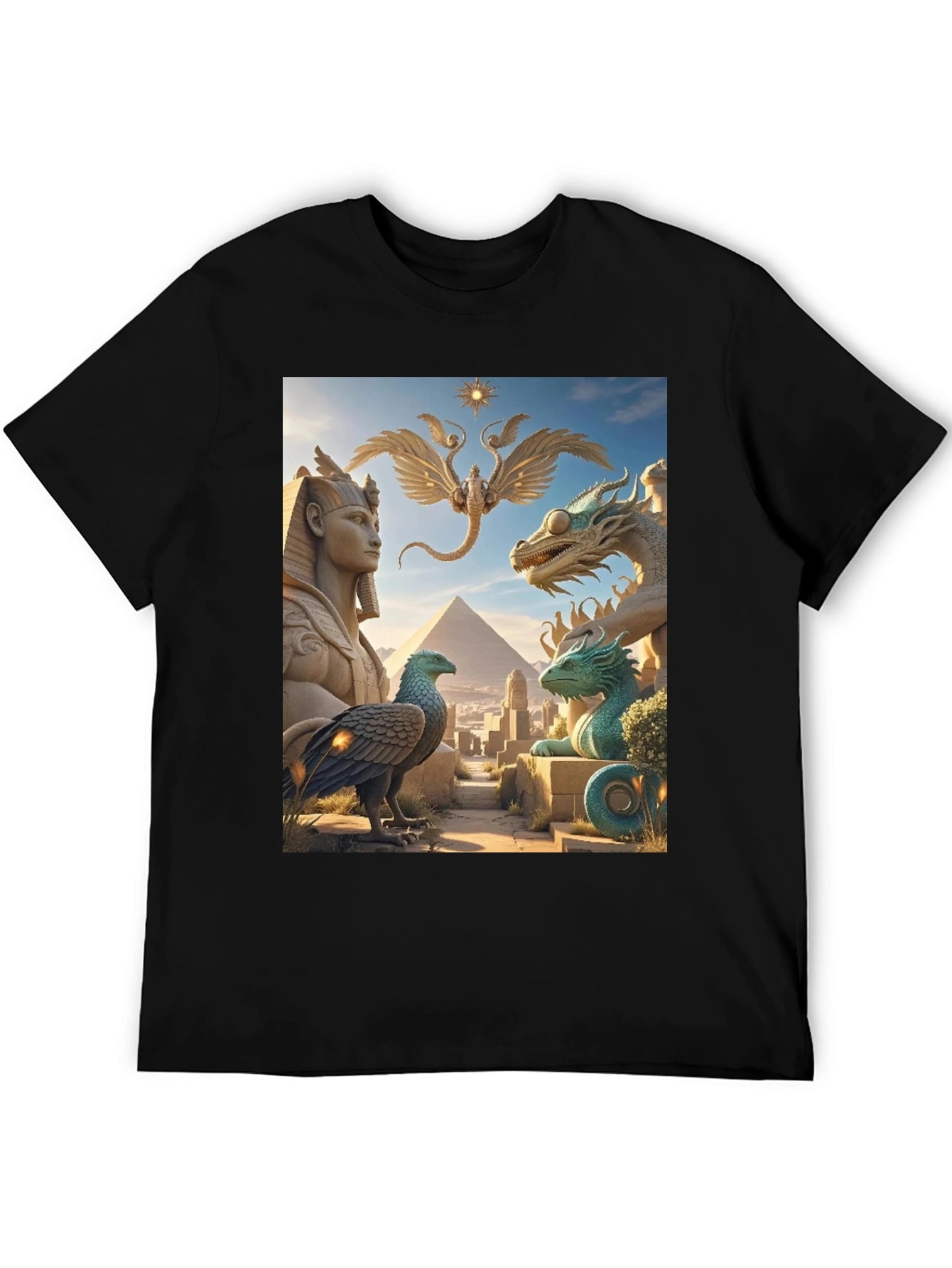 Egyptian Myth Tee - Sphinx Dragon Griffin Print