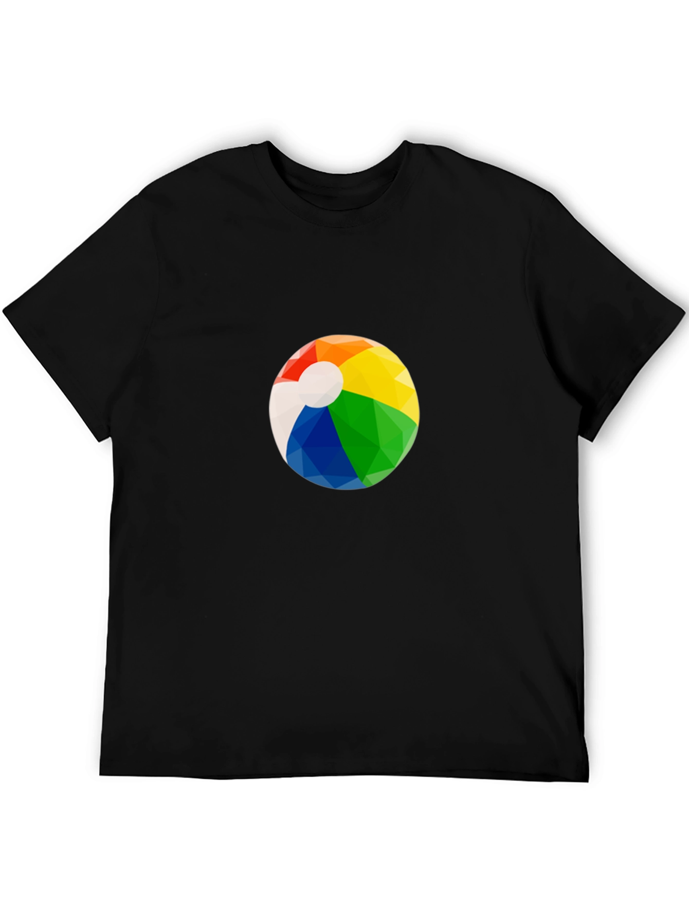 Mens Black Graphic T-Shirt with Beach Ball Design