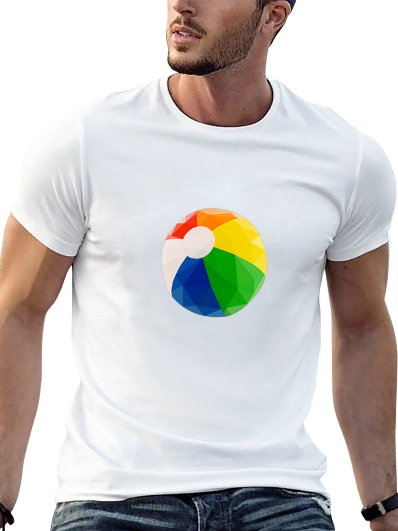 Mens Black Graphic T-Shirt with Beach Ball Design